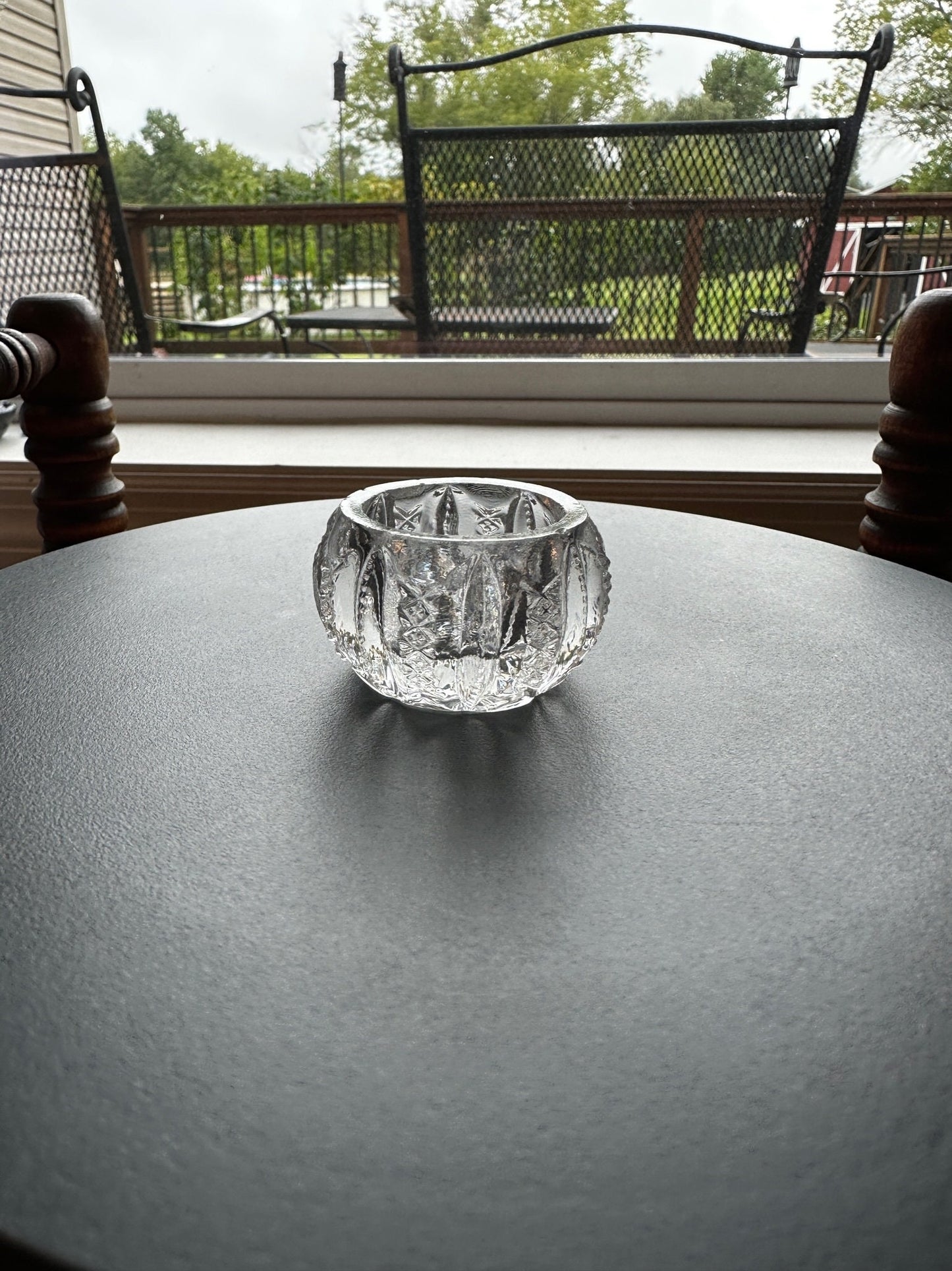 Vintage Clear Cut Glass Circle Circular Crystal Dish, Container, Figurine, Sugar Dish, Glass Art Lover Antiques and Vintage