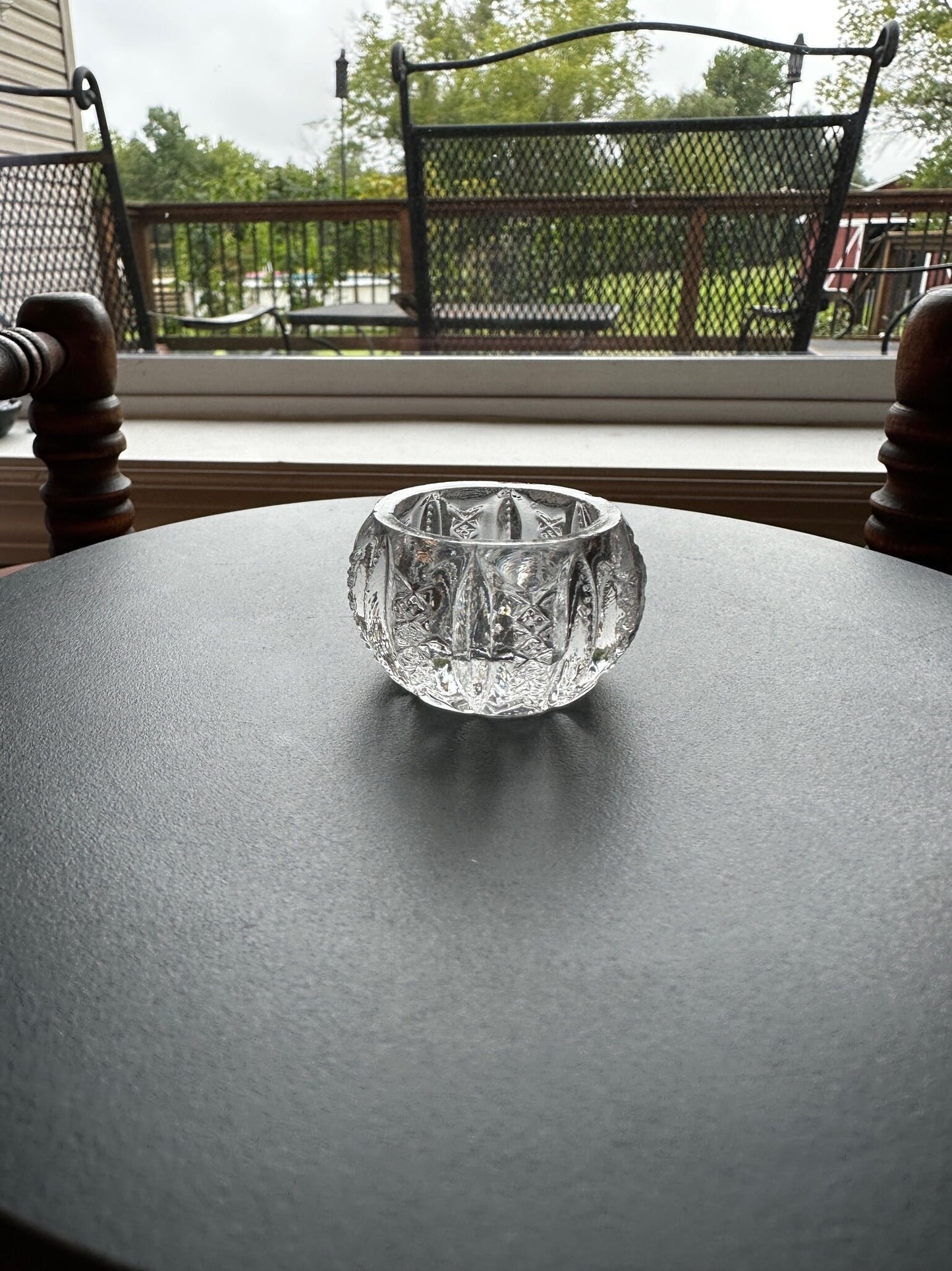 Vintage Clear Cut Glass Circle Circular Crystal Dish, Container, Figurine, Sugar Dish, Glass Art Lover Antiques and Vintage