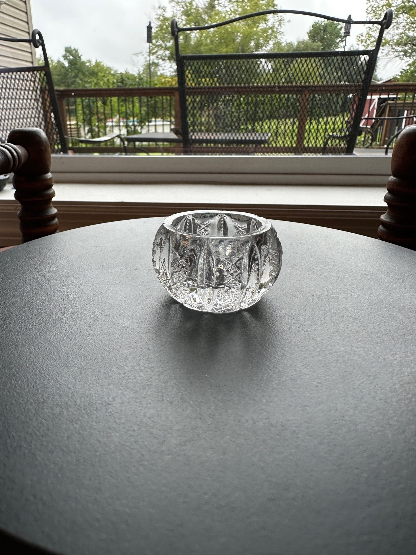 Vintage Clear Cut Glass Circle Circular Crystal Dish, Container, Figurine, Sugar Dish, Glass Art Lover Antiques and Vintage