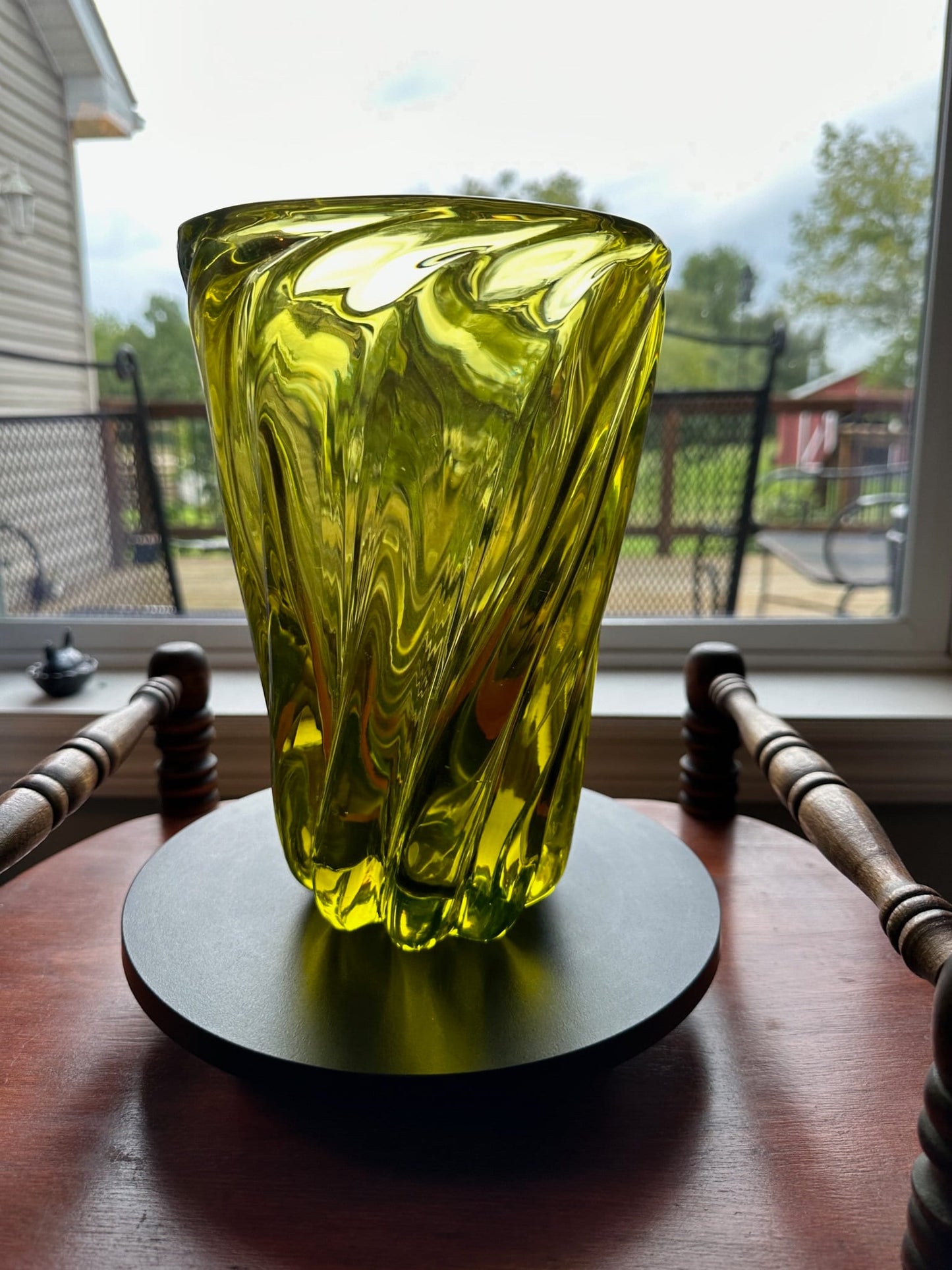 Vintage Uranium Glass Vase Abstract Art Vase, Glowing Glass Murano Style Sommerso Vaseline Art GLOWS! Lover Antiques and Vintage