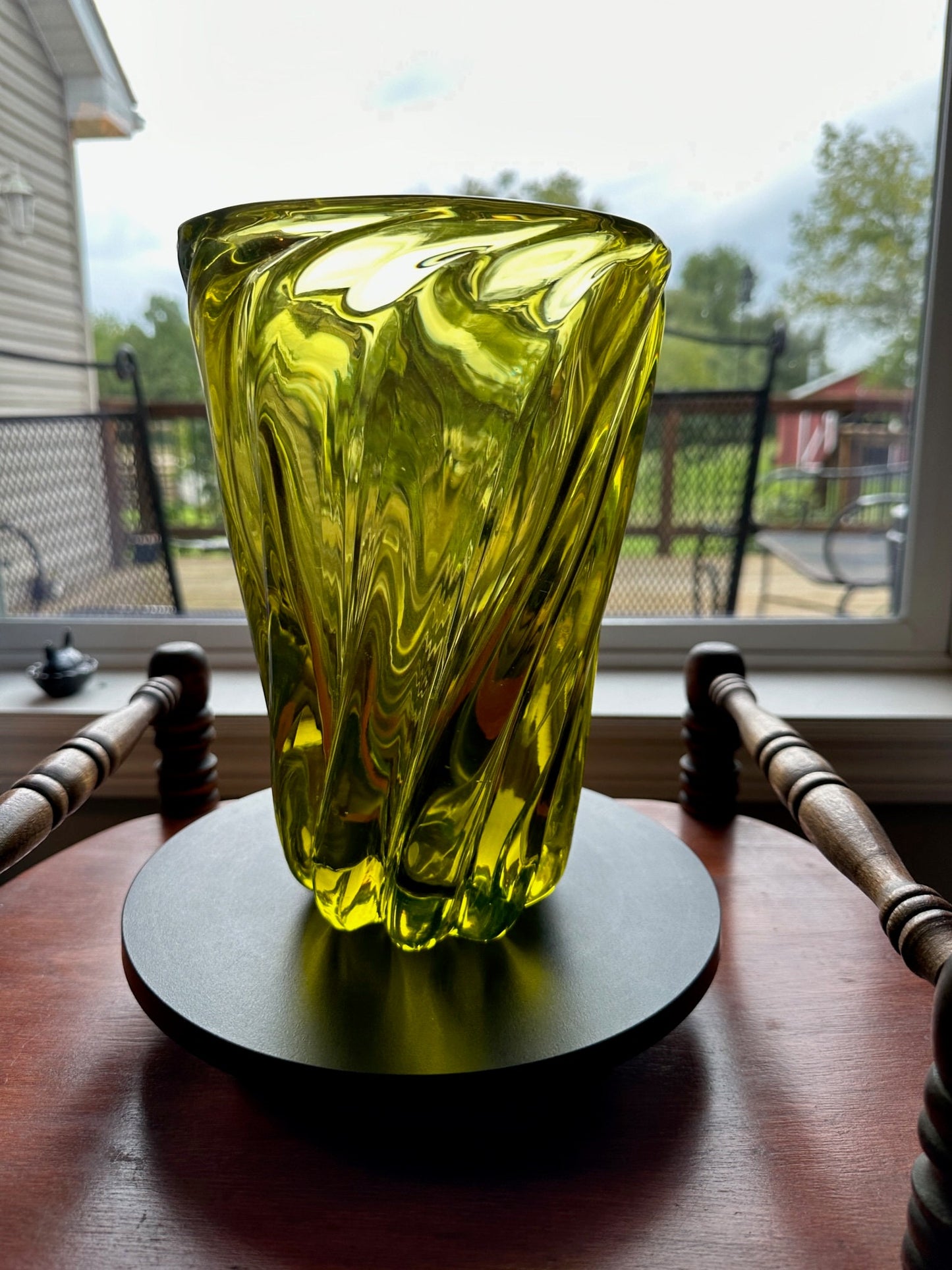 Vintage Uranium Glass Vase Abstract Art Vase, Glowing Glass Murano Style Sommerso Vaseline Art GLOWS! Lover Antiques and Vintage
