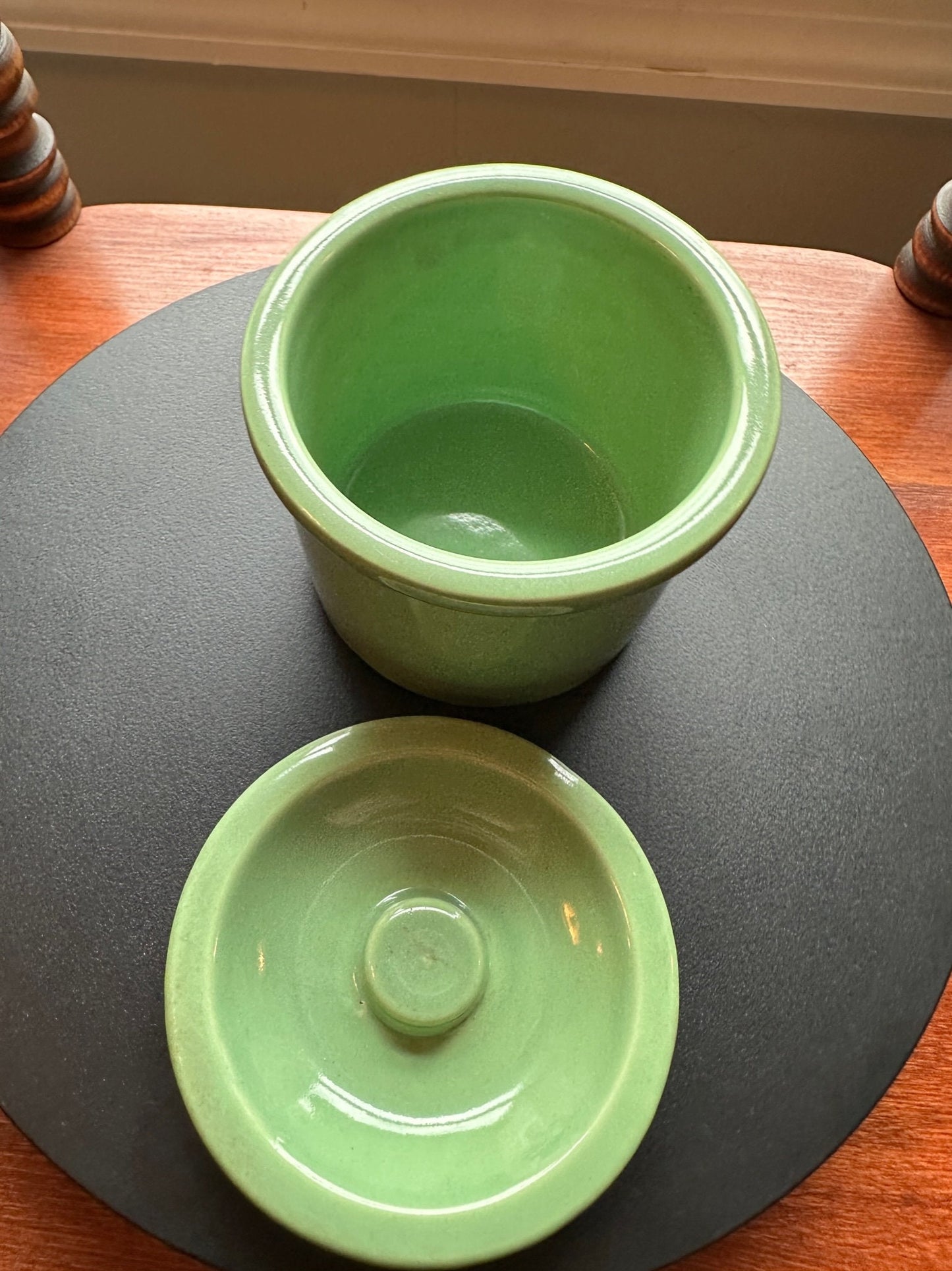 Vintage Green Pottery Container with Lid Vase Folk Art Toothpick Holder, Key Holder, Small Container, Lover Antiques and Vintage