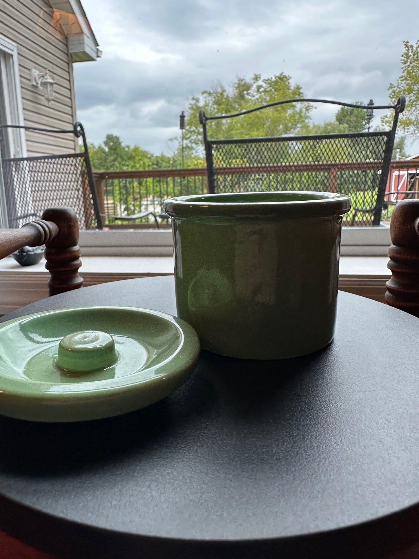 Vintage Green Pottery Container with Lid Vase Folk Art Toothpick Holder, Key Holder, Small Container, Lover Antiques and Vintage