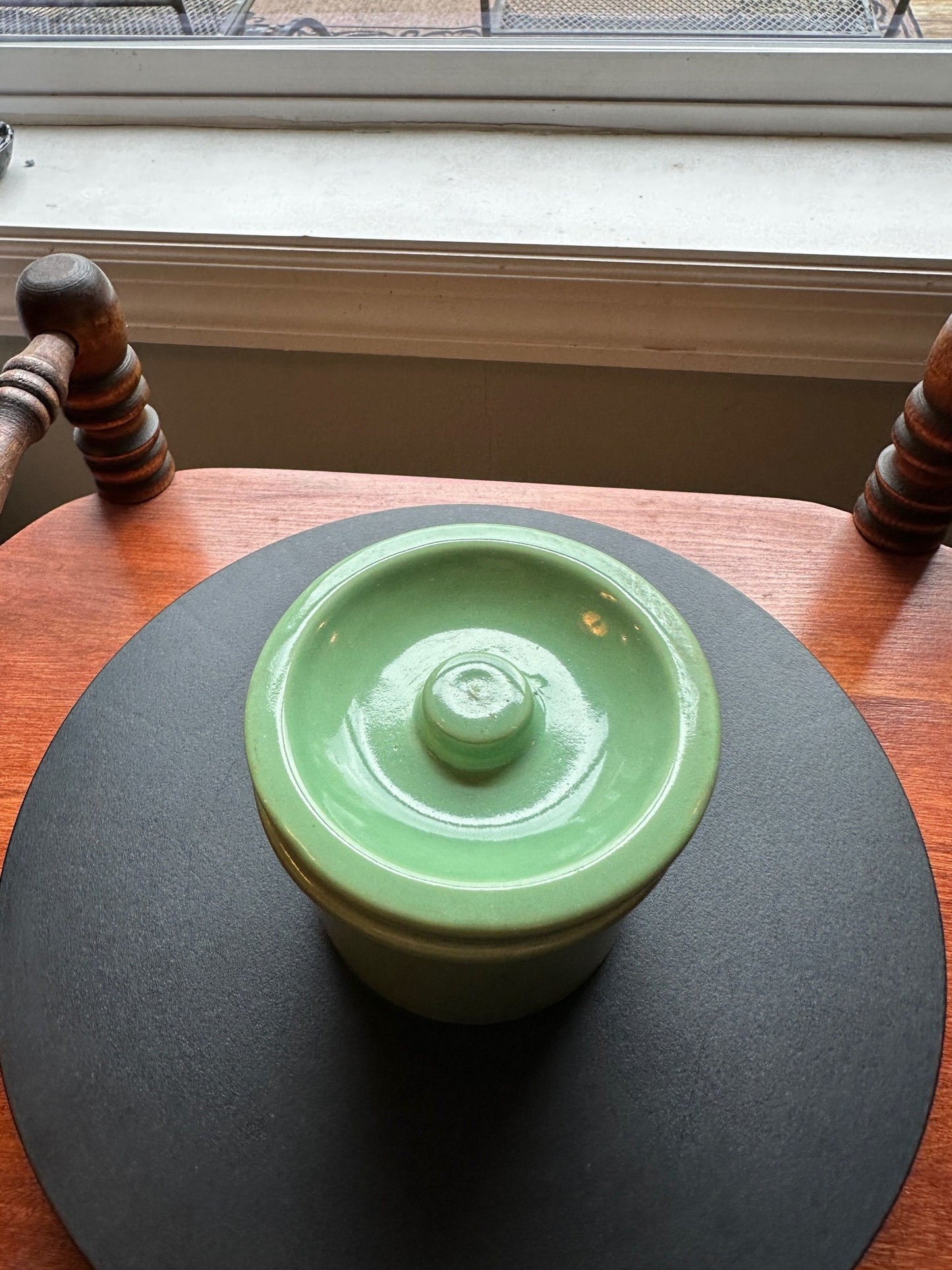 Vintage Green Pottery Container with Lid Vase Folk Art Toothpick Holder, Key Holder, Small Container, Lover Antiques and Vintage