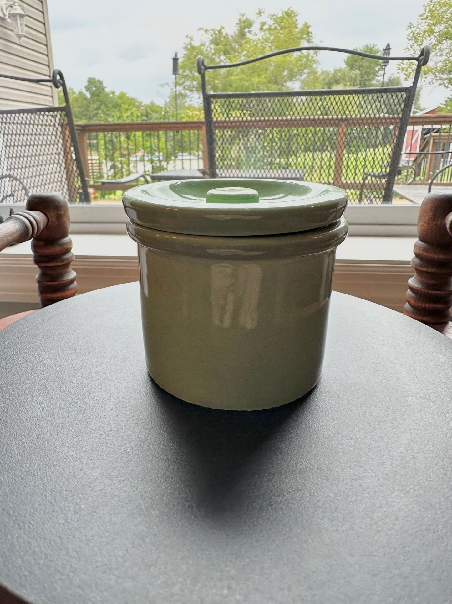 Vintage Green Pottery Container with Lid Vase Folk Art Toothpick Holder, Key Holder, Small Container, Lover Antiques and Vintage