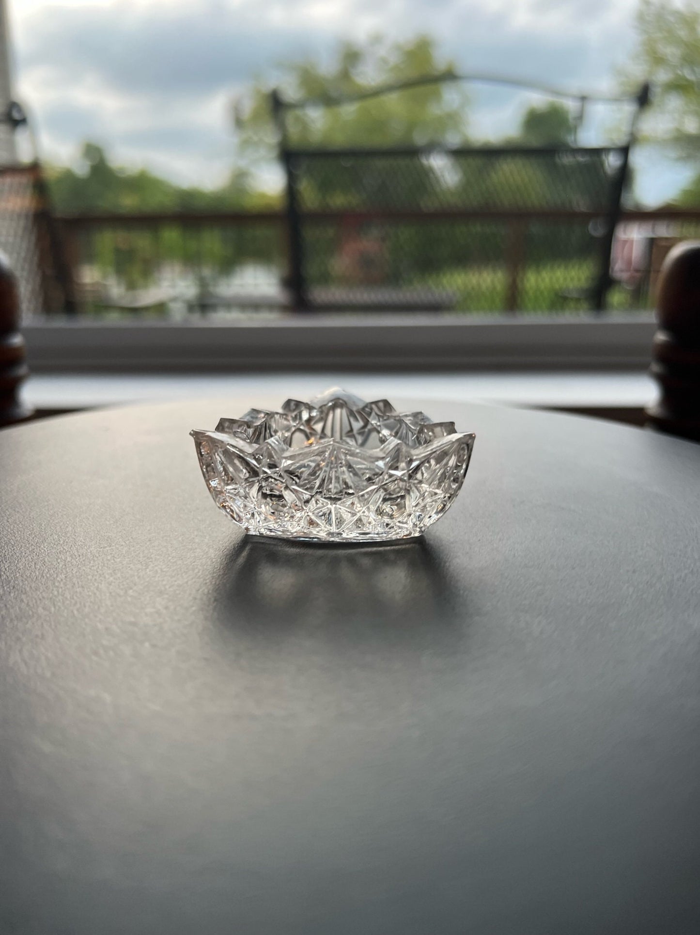 Vintage Clear Cut Glass Triangle Crystal Dish, Triangular Container, Figurine, Sugar Dish, Toothpick Holder, Glass Art Lover Antiques