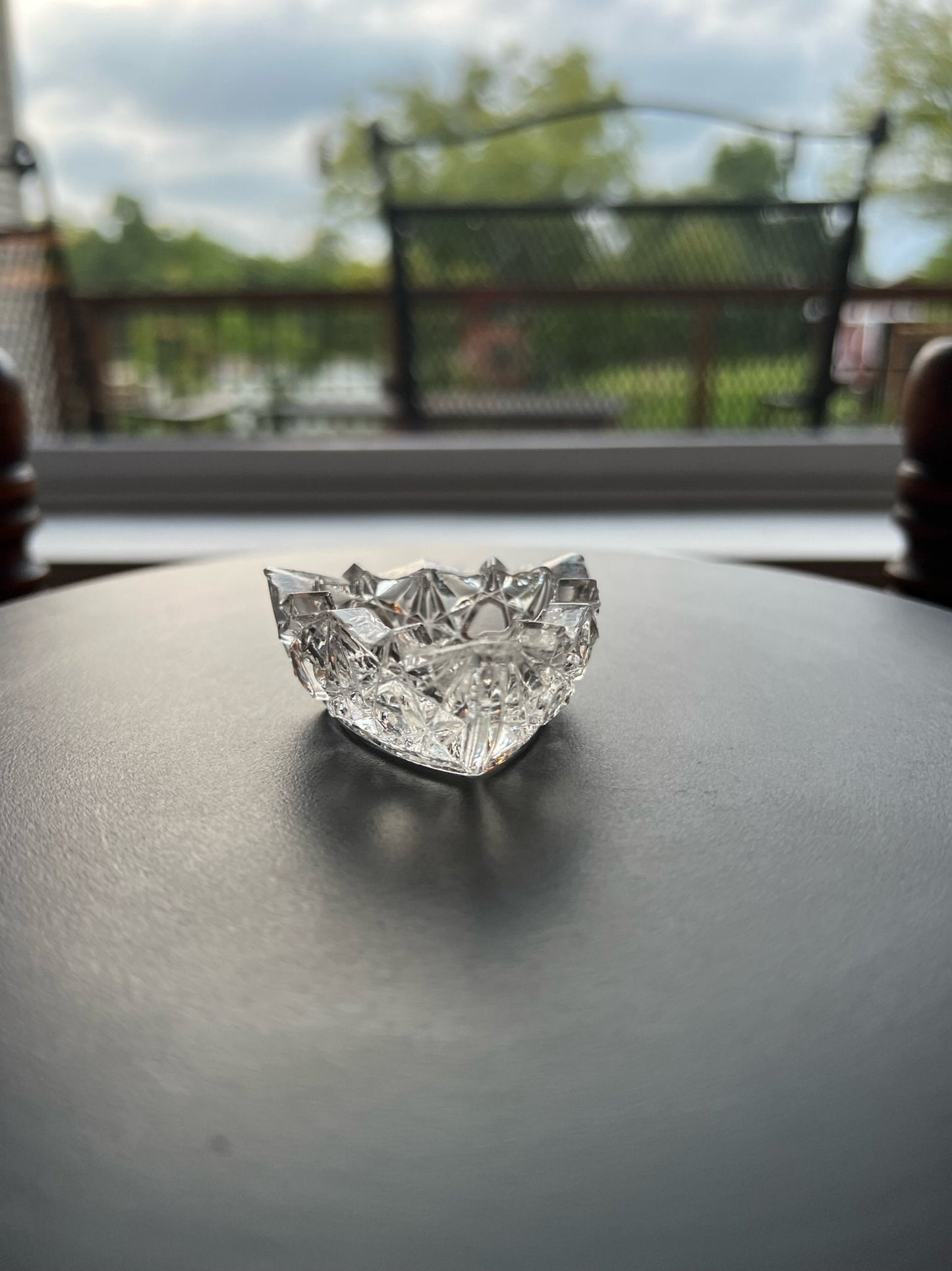 Vintage Clear Cut Glass Triangle Crystal Dish, Triangular Container, Figurine, Sugar Dish, Toothpick Holder, Glass Art Lover Antiques
