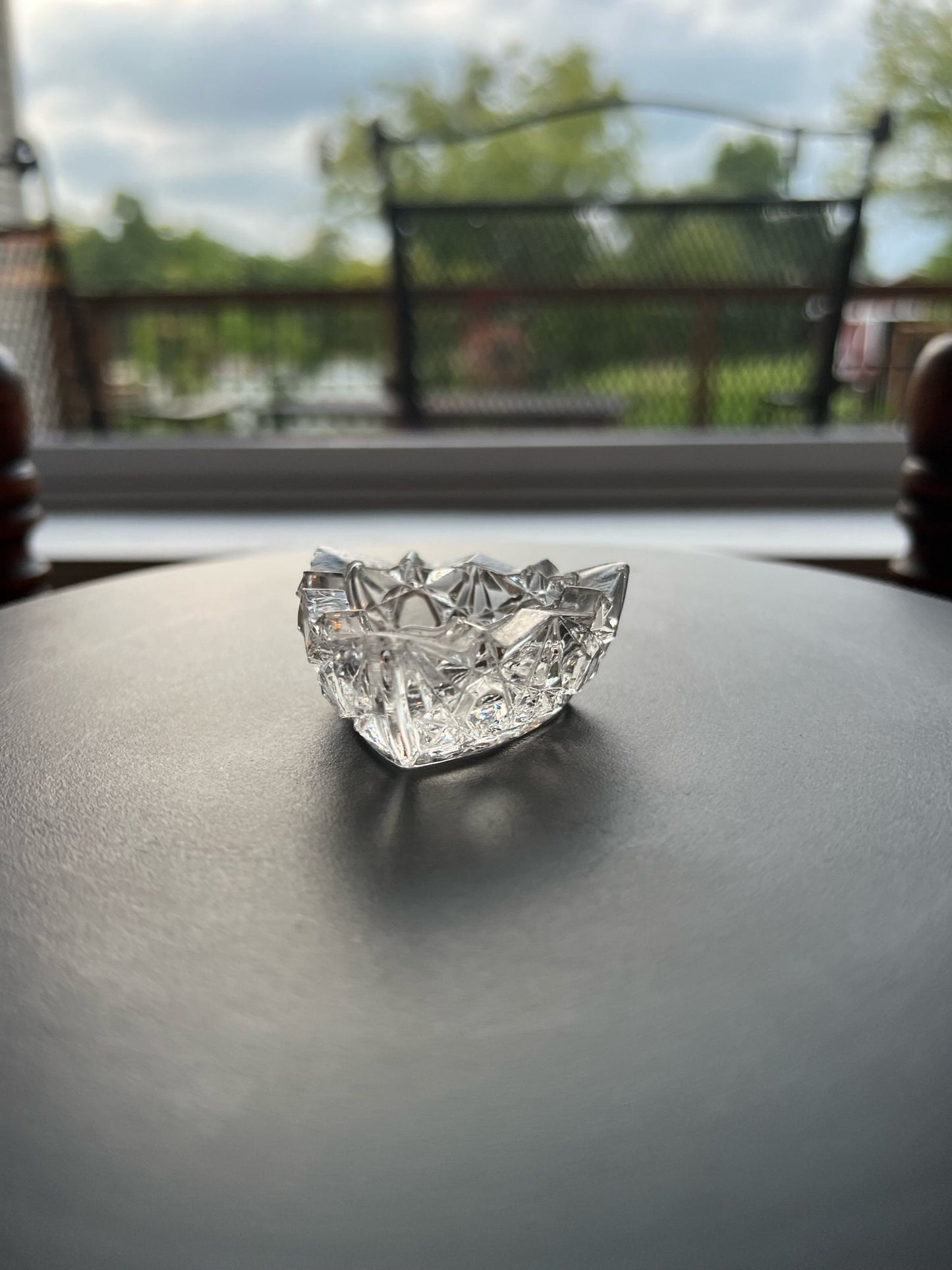 Vintage Clear Cut Glass Triangle Crystal Dish, Triangular Container, Figurine, Sugar Dish, Toothpick Holder, Glass Art Lover Antiques