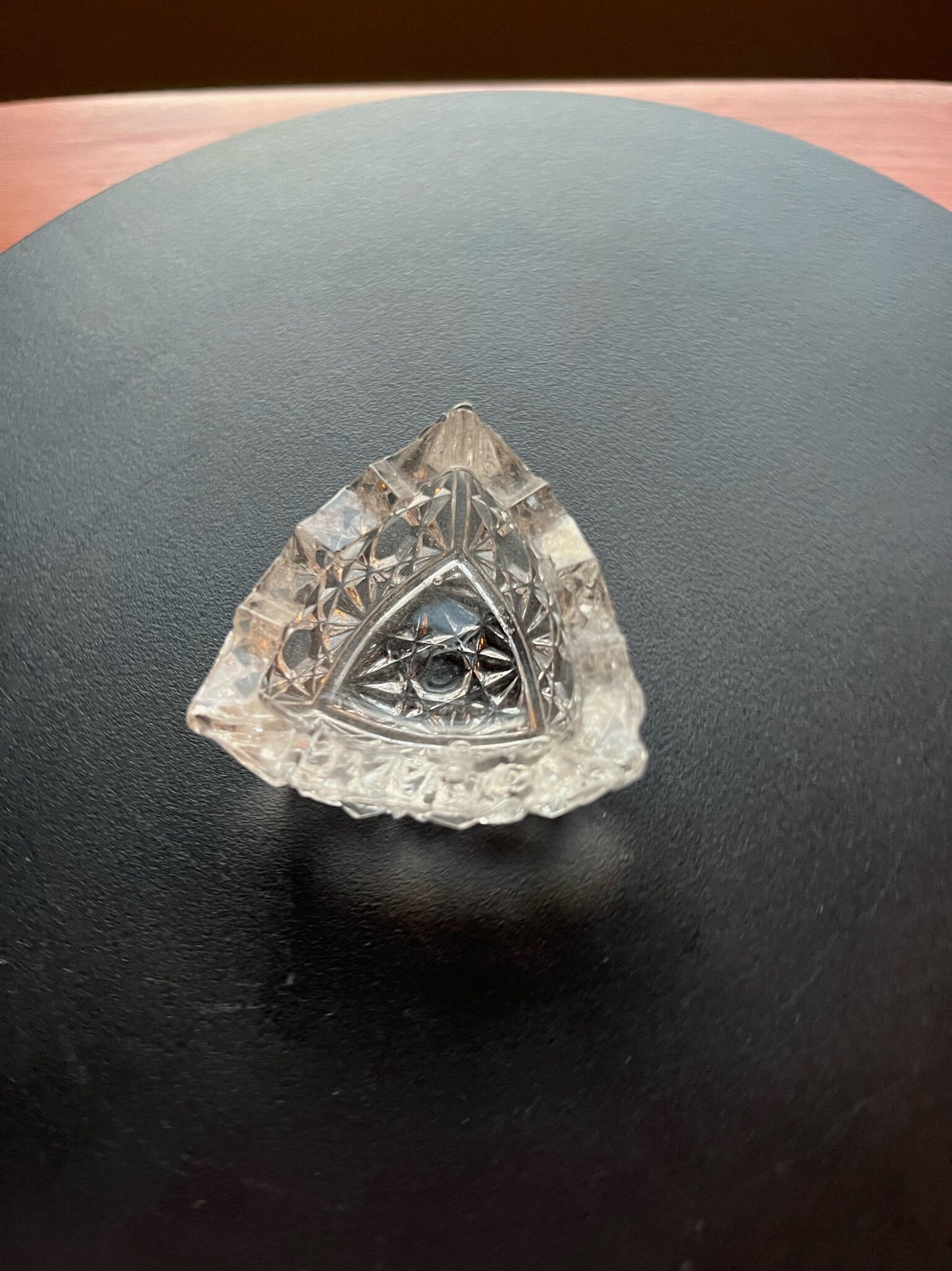 Vintage Clear Cut Glass Triangle Crystal Dish, Triangular Container, Figurine, Sugar Dish, Toothpick Holder, Glass Art Lover Antiques