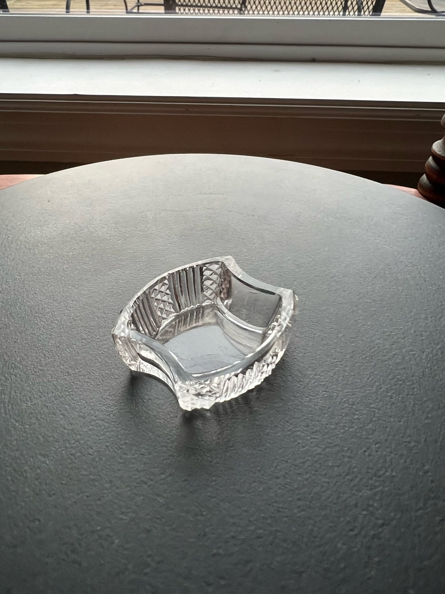 Vintage Cut Crystal Glass Salt Dish, Scalloped Mini Cut Glass Figurine, Toothpick Holder, Salt Cellar Container Lover Antiques and Vintage