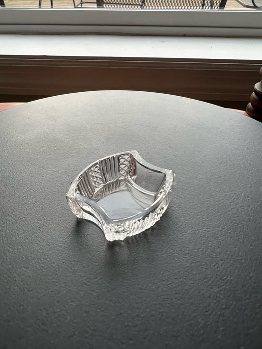 Vintage Cut Crystal Glass Salt Dish, Scalloped Mini Cut Glass Figurine, Toothpick Holder, Salt Cellar Container Lover Antiques and Vintage
