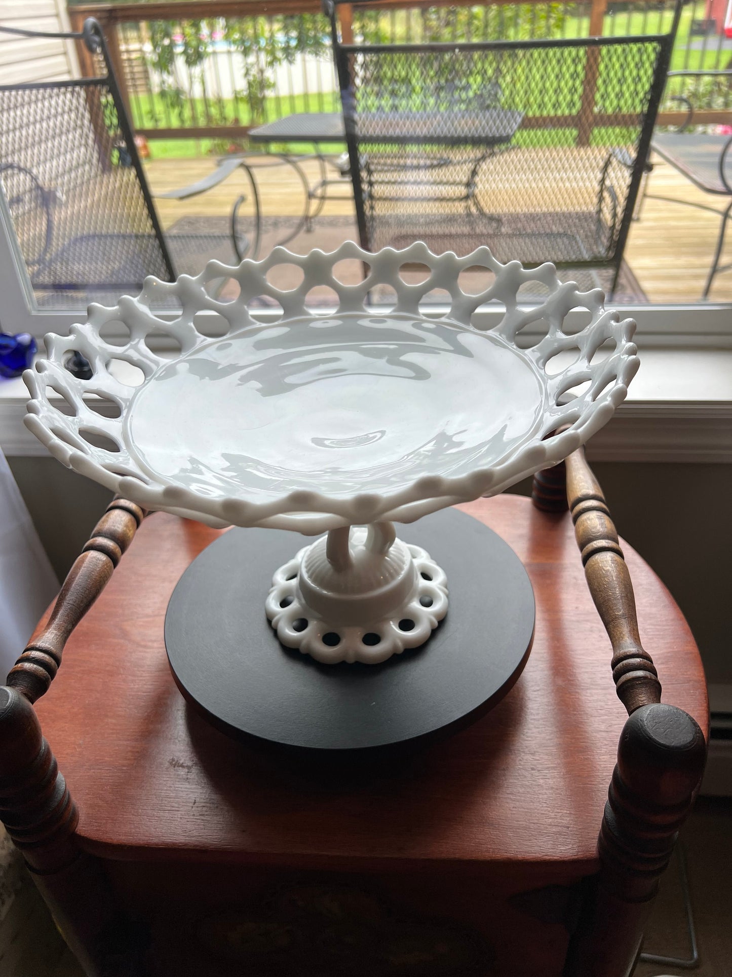 Vintage Westmoreland White Milk Glass Doric Lace Pedestal, Elegant Compote, Cake Plate Fruit Bowl Wedding Cake Display Stand Lover Antiques