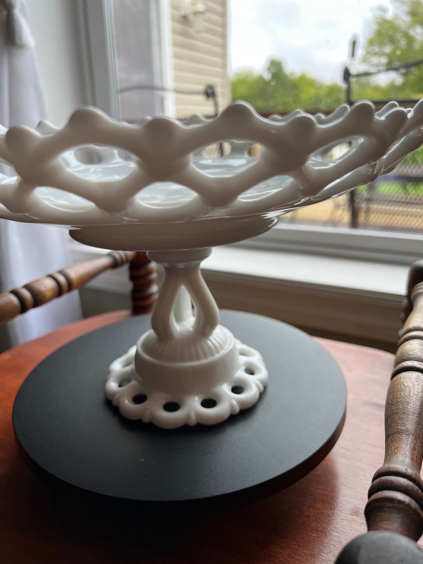 Vintage Westmoreland White Milk Glass Doric Lace Pedestal, Elegant Compote, Cake Plate Fruit Bowl Wedding Cake Display Stand Lover Antiques