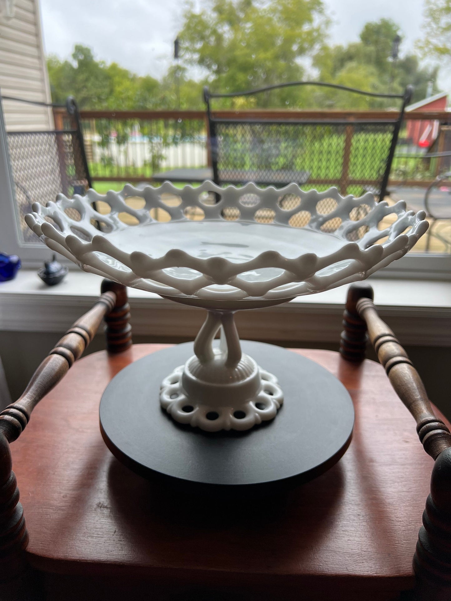 Vintage Westmoreland White Milk Glass Doric Lace Pedestal, Elegant Compote, Cake Plate Fruit Bowl Wedding Cake Display Stand Lover Antiques
