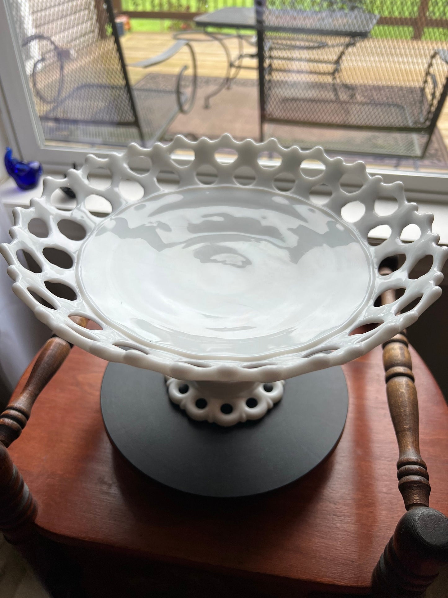 Vintage Westmoreland White Milk Glass Doric Lace Pedestal, Elegant Compote, Cake Plate Fruit Bowl Wedding Cake Display Stand Lover Antiques