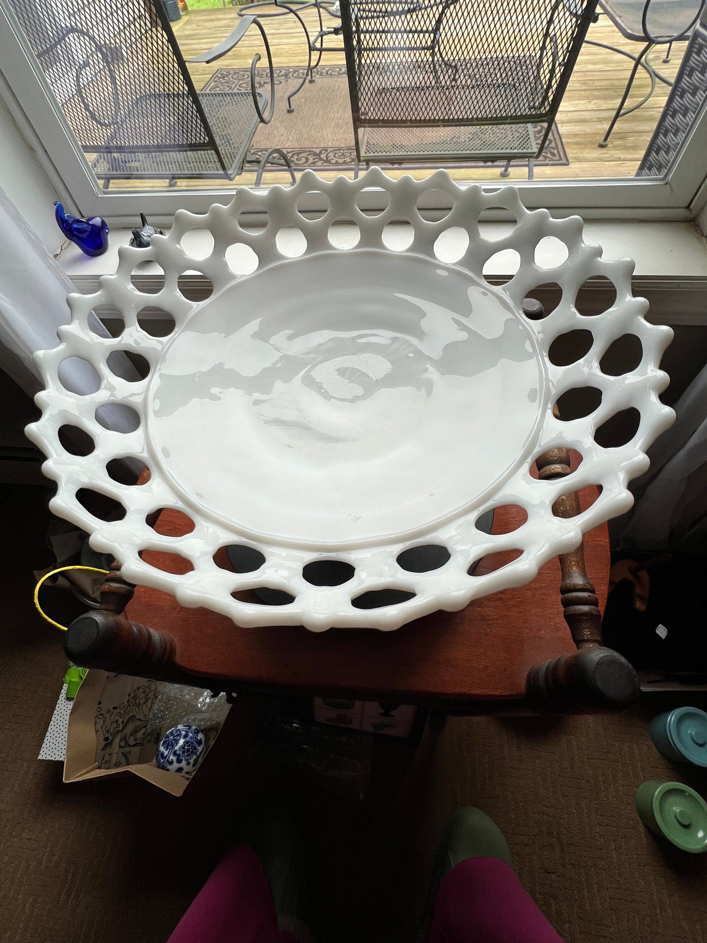 Vintage Westmoreland White Milk Glass Doric Lace Pedestal, Elegant Compote, Cake Plate Fruit Bowl Wedding Cake Display Stand Lover Antiques