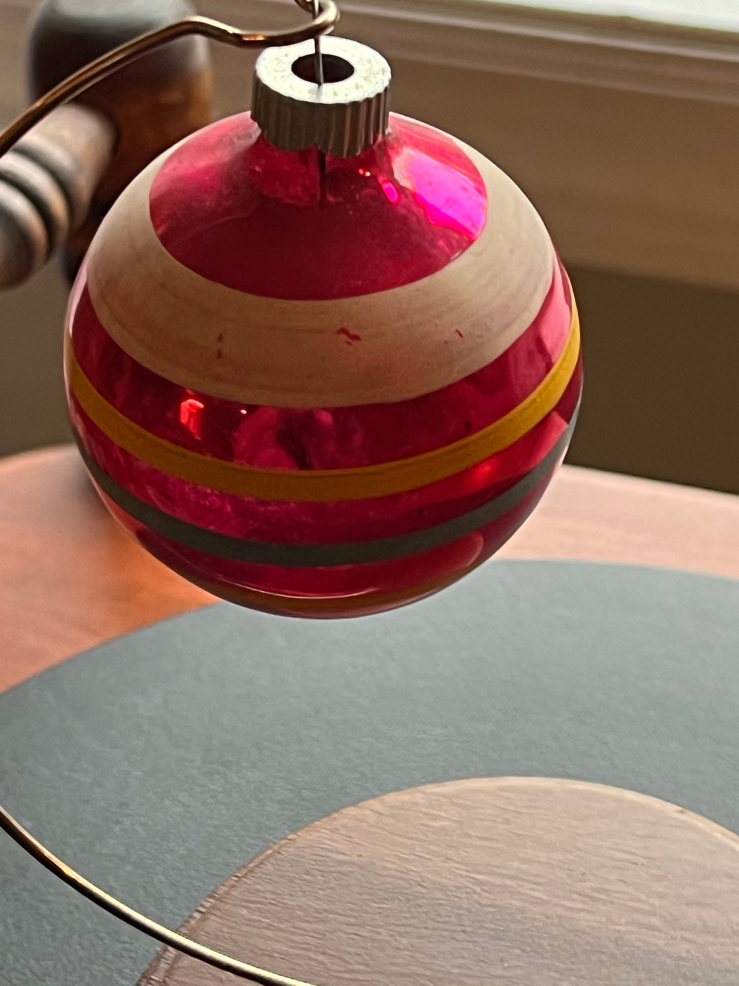 Vintage Shiny Brite Striped Ball Ornament Circle Circa 1940’s Lover Antiques and Vintage