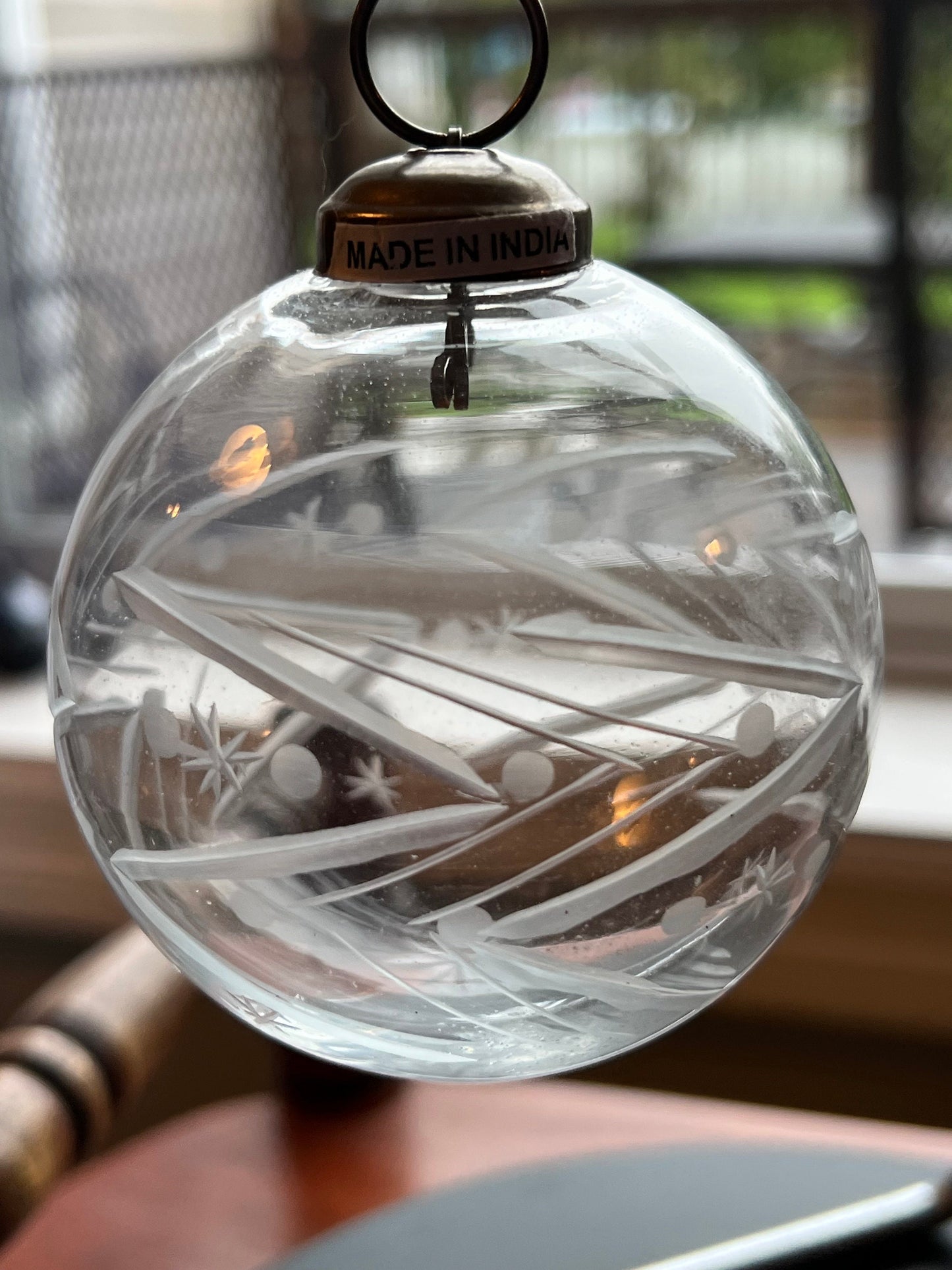 Vintage Etched Glass Ornament Made in India Holiday Christmas Ornaments heavy glass art Star of David