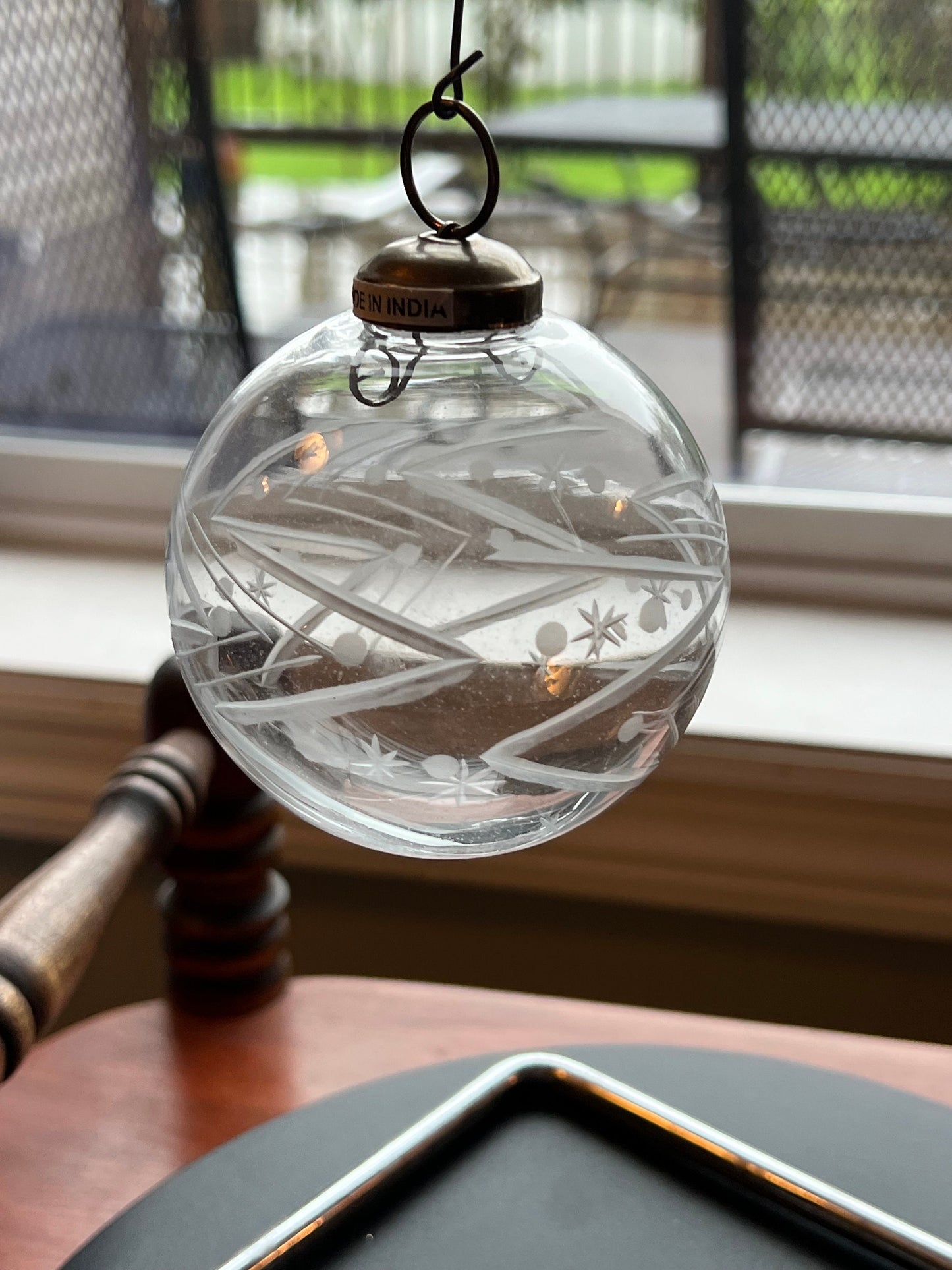 Vintage Etched Glass Ornament Made in India Holiday Christmas Ornaments heavy glass art Star of David
