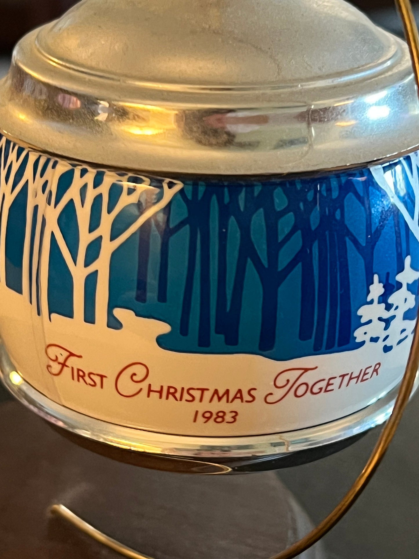 Vintage Hallmark 1983 First Christmas Together Ornament, Holiday Chrome Ball, Winter Holiday Scene, Lover Antiques and Vintage