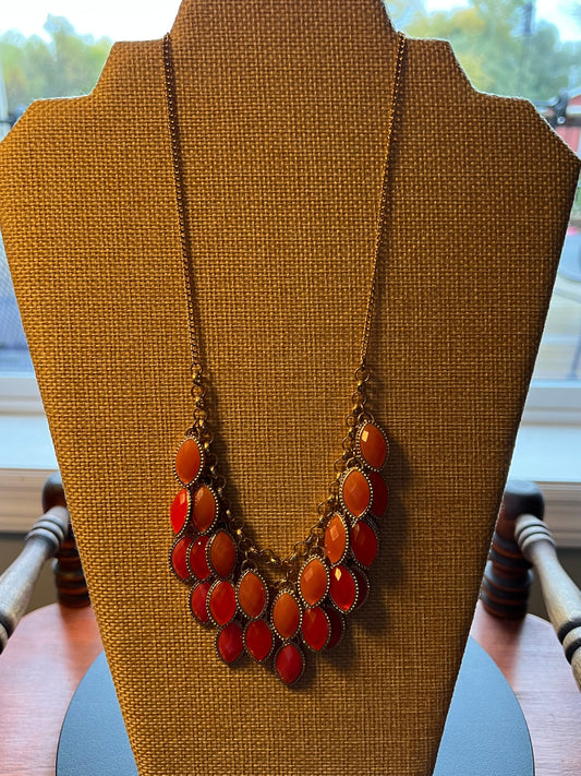 Vintage Coral Orange Necklace With Gold Style Chain Jewelry Pretty Things, Lover Antiques and Vintage