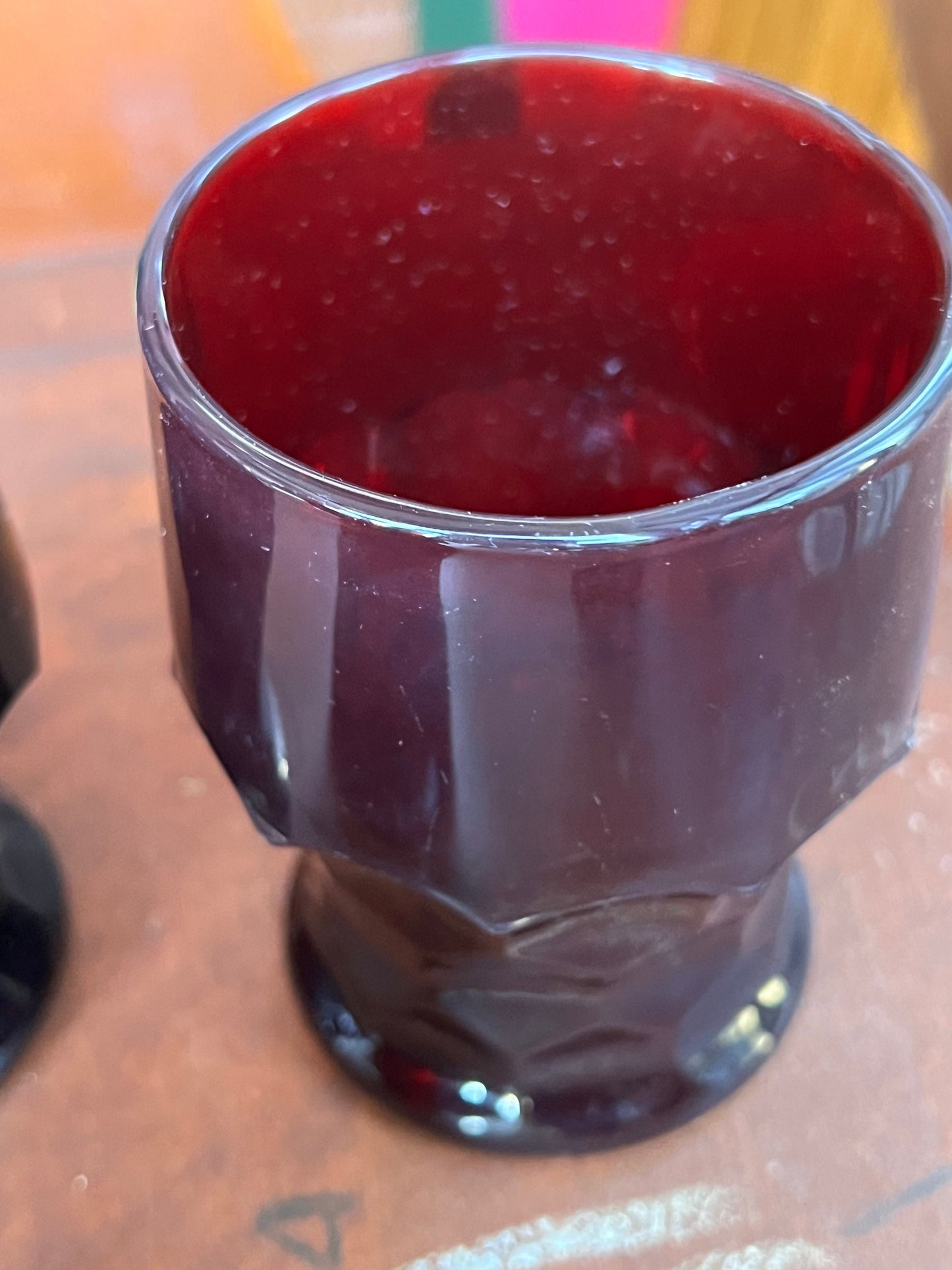 4 Vintage Fenton Royal Ruby Red Goblets Cups Glasses, glass tumblers Anchor Hocking Georgian pattern