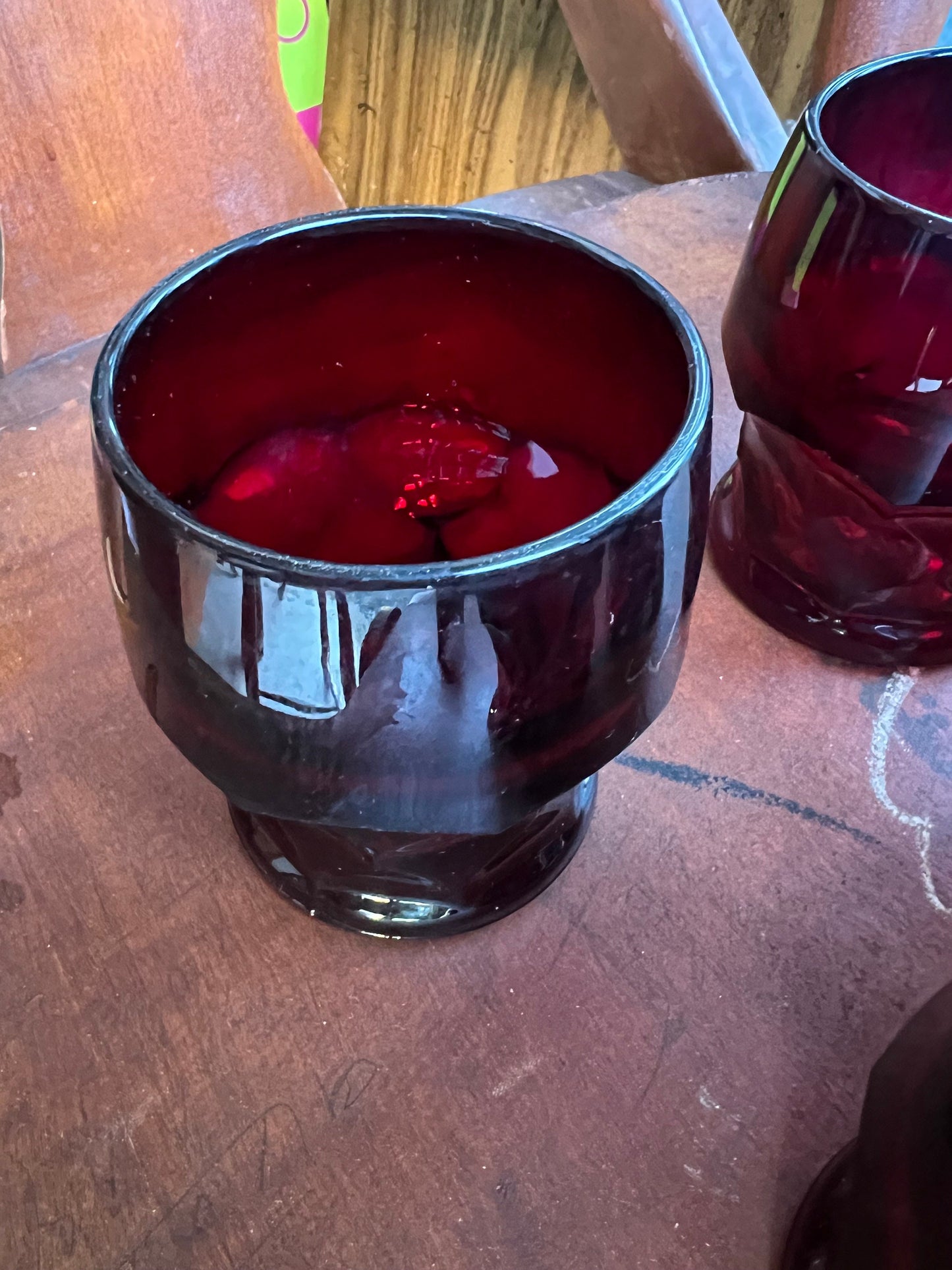 4 Vintage Fenton Royal Ruby Red Goblets Cups Glasses, glass tumblers Anchor Hocking Georgian pattern