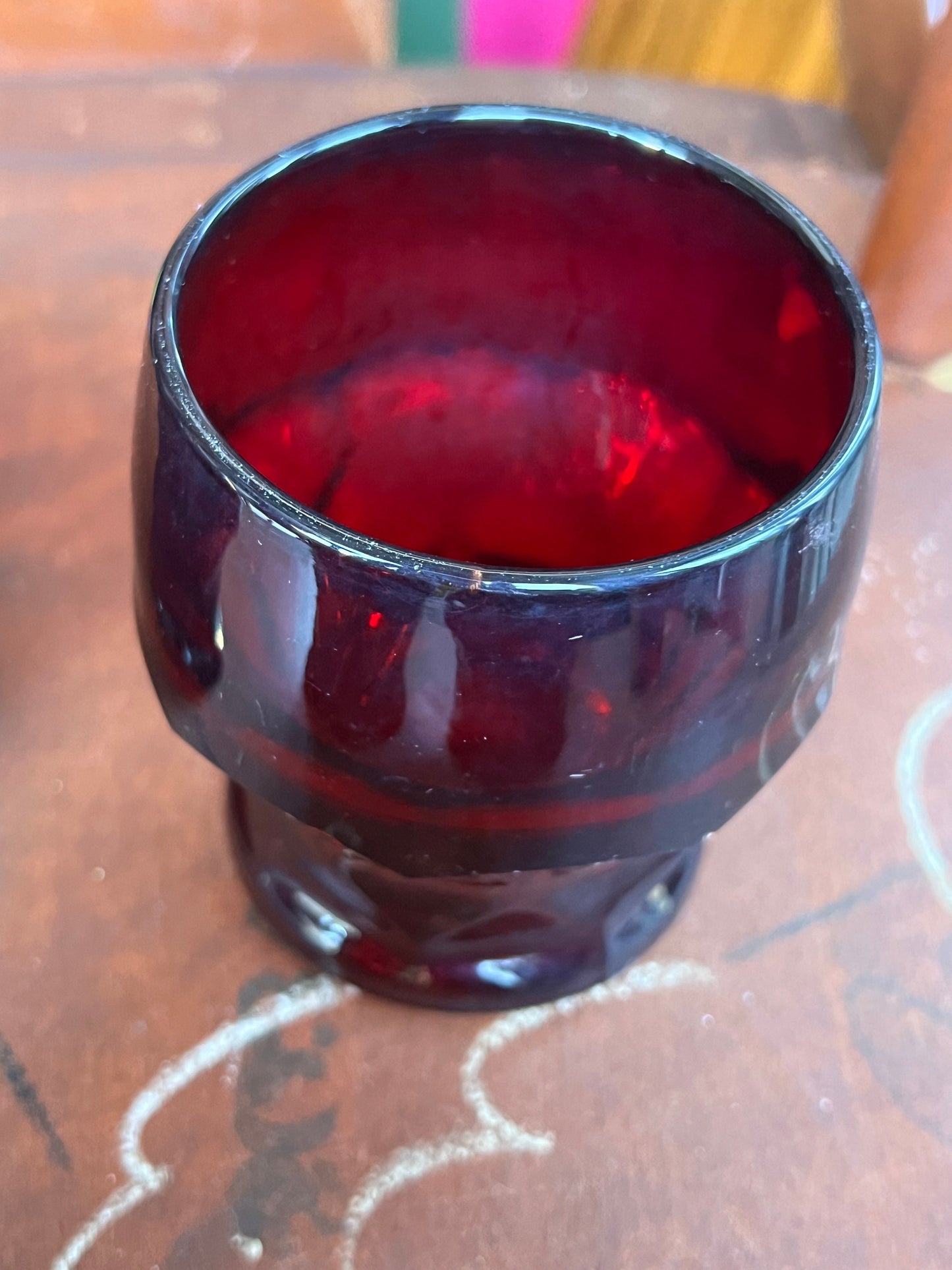 4 Vintage Fenton Royal Ruby Red Goblets Cups Glasses, glass tumblers Anchor Hocking Georgian pattern