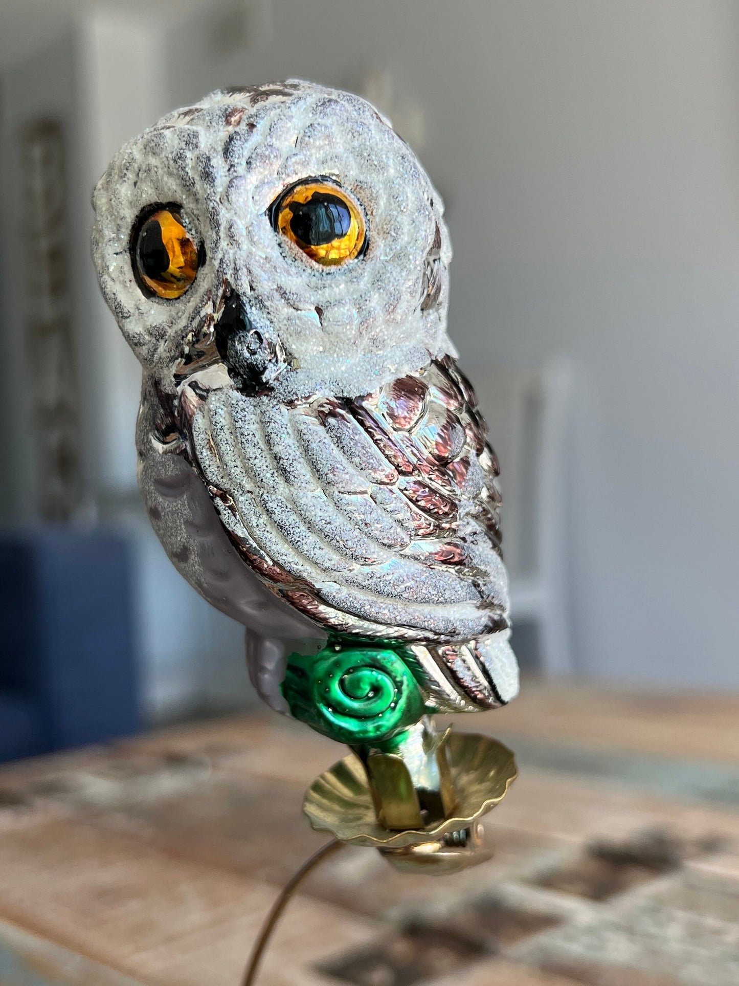 Vintage Owl Ornament, Glass Clip On, Christmas Holiday Retired Ornaments Lover Antiques and Vintage