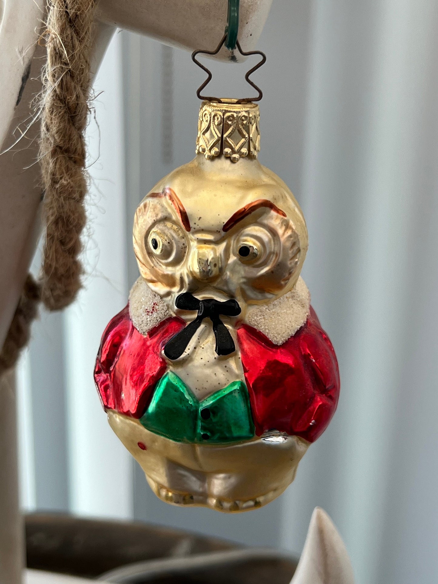 Vintage Inge Owl Ornament, Made in Germany, Hand Blown Glass Christmas Holiday Retired Ornaments Lover Antiques and Vintage