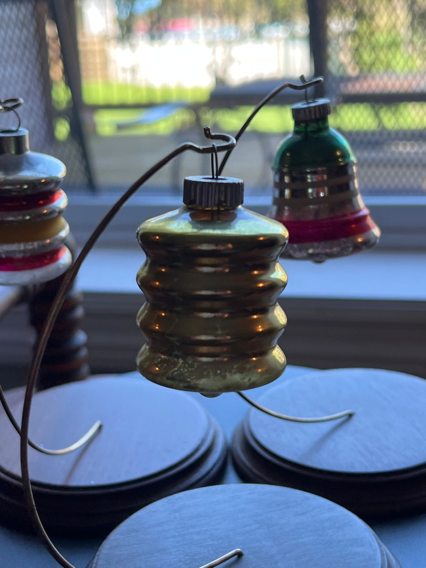 Vintage Shiny Brite Collection of 3 Ornaments 2 Lanters and 1 Bell Circa 1940’s Lover Antiques and Vintage