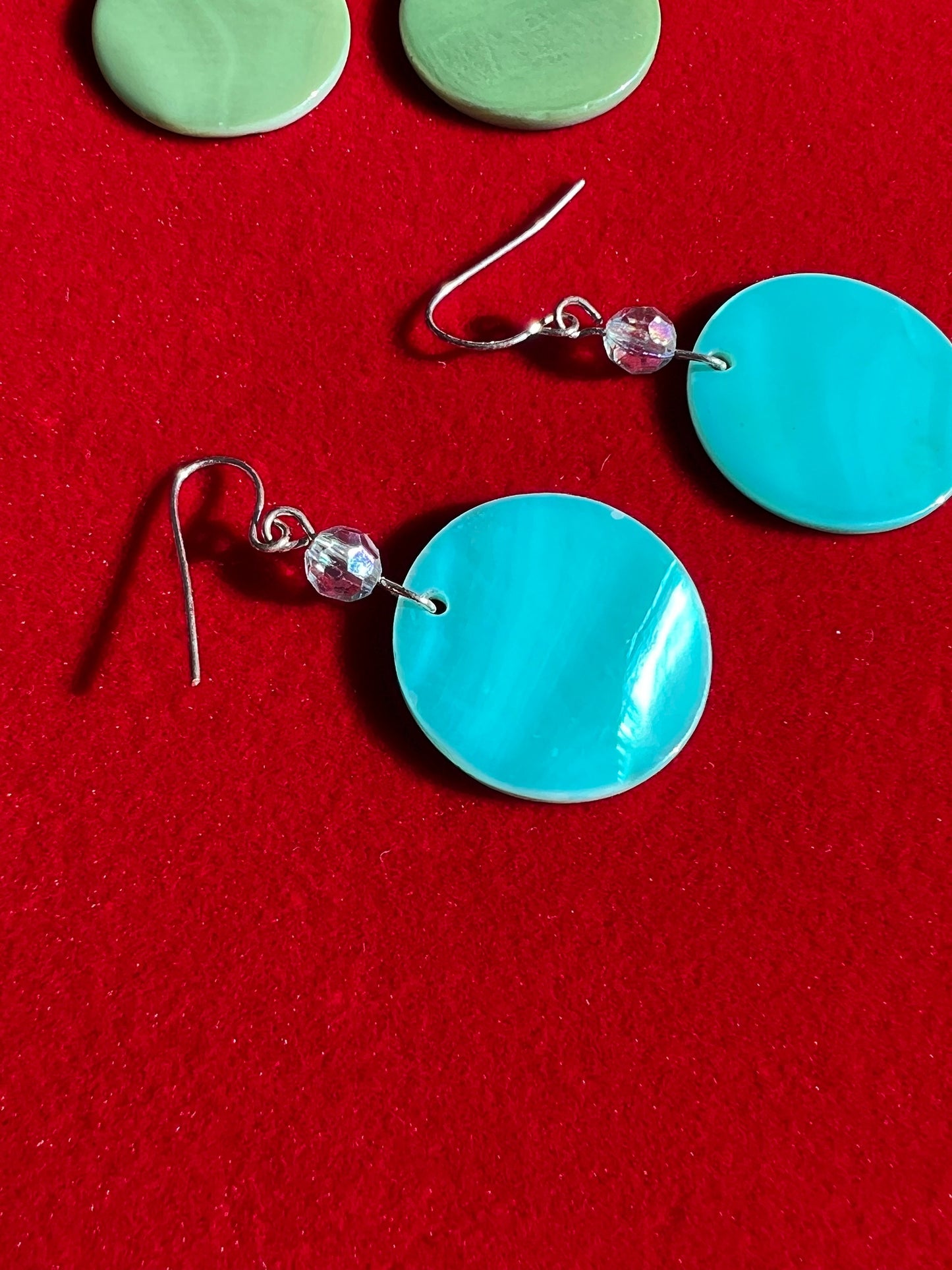 Vintage Blue Circle Opalescent and Green Hoop Earrings, Jewelry, 2 pair of Earrings, Lover Antiques and Vintage