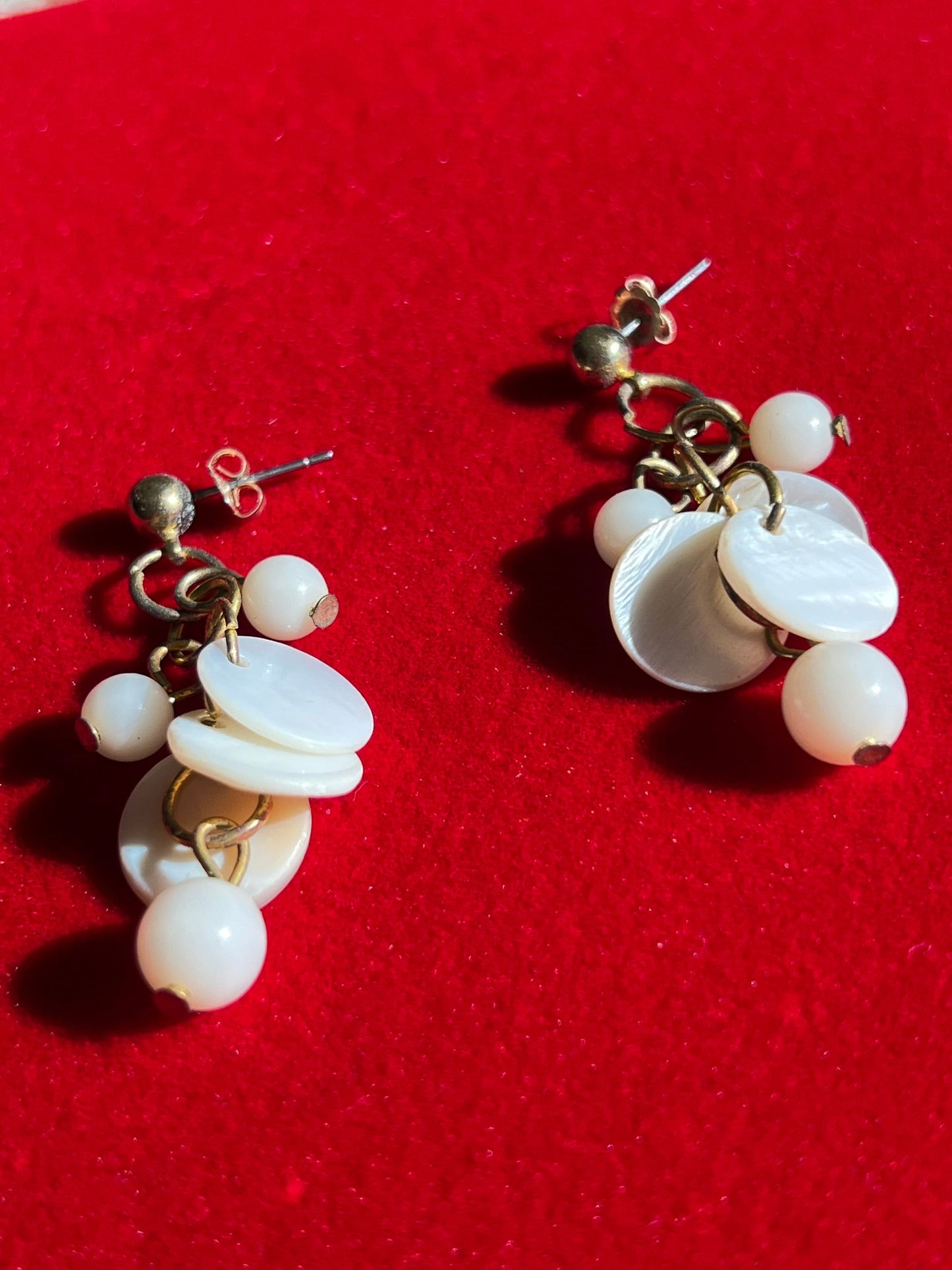 Vintage White Opalescent Cha Cha Earrings, Drop Earring, Jewelry, Dangling Earrings, Lover Antiques and Vintage