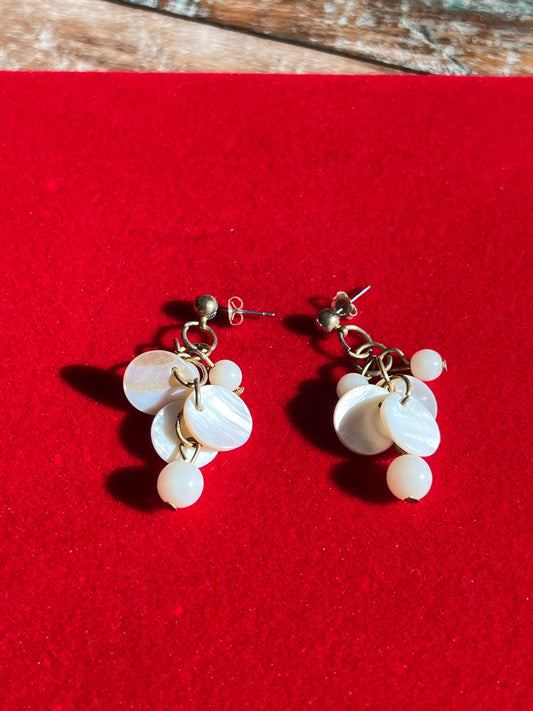 Vintage White Opalescent Cha Cha Earrings, Drop Earring, Jewelry, Dangling Earrings, Lover Antiques and Vintage
