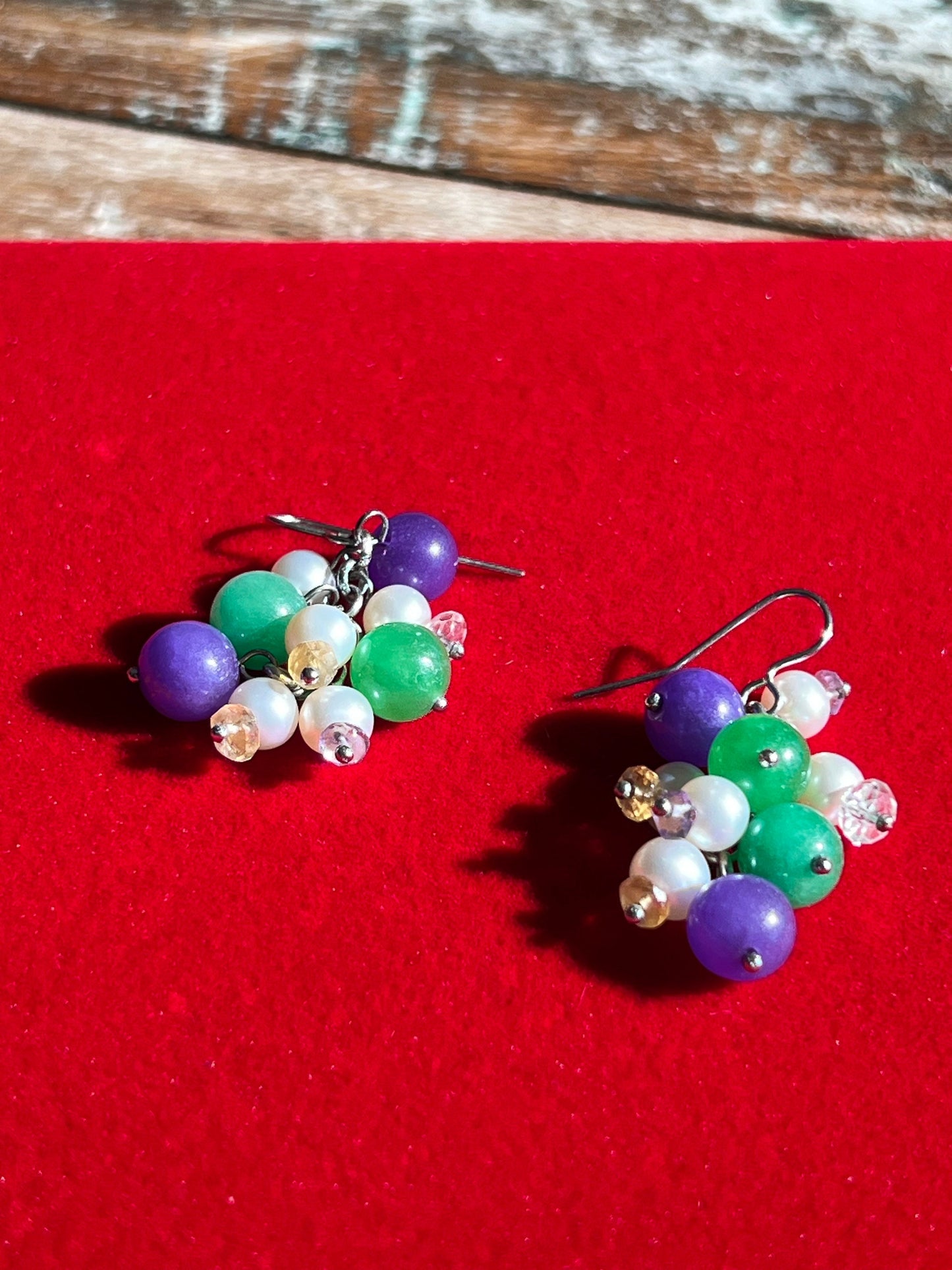 Vintage Purple Green White Cha Cha Earrings, Swirl Earring, Jewelry, Twist Earrings, Lover Antiques and Vintage