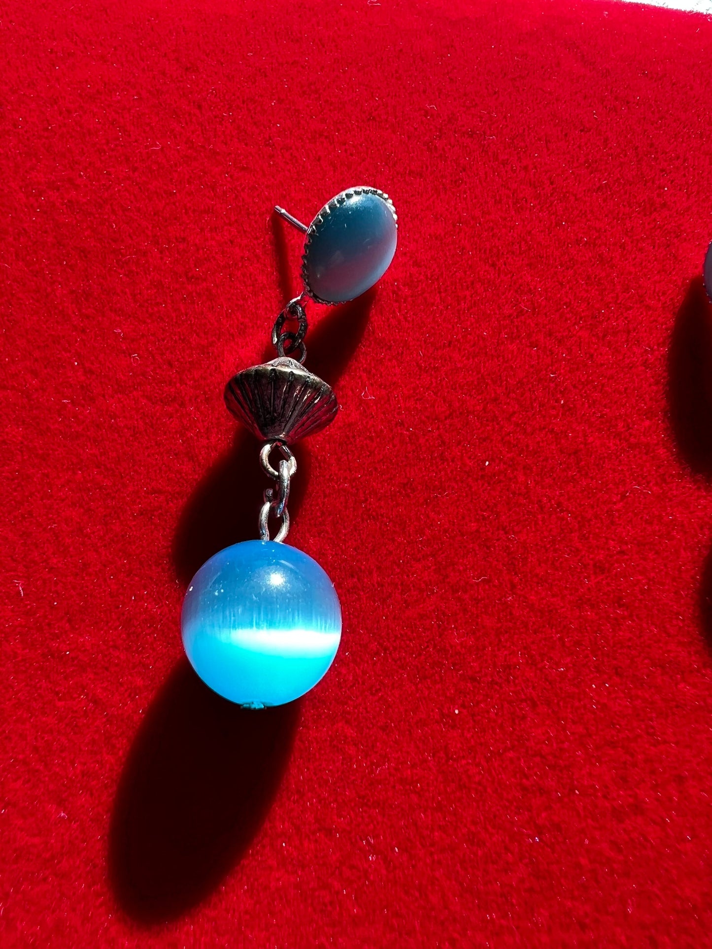 Vintage Sea Blue Glass Earrings, Dangle Earrings, Pretty Blue Earring, Jewelry, Twist Earrings, Lover Antiques and Vintage