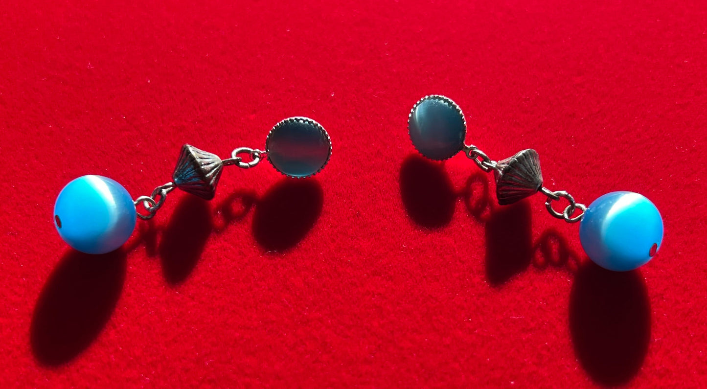 Vintage Sea Blue Glass Earrings, Dangle Earrings, Pretty Blue Earring, Jewelry, Twist Earrings, Lover Antiques and Vintage