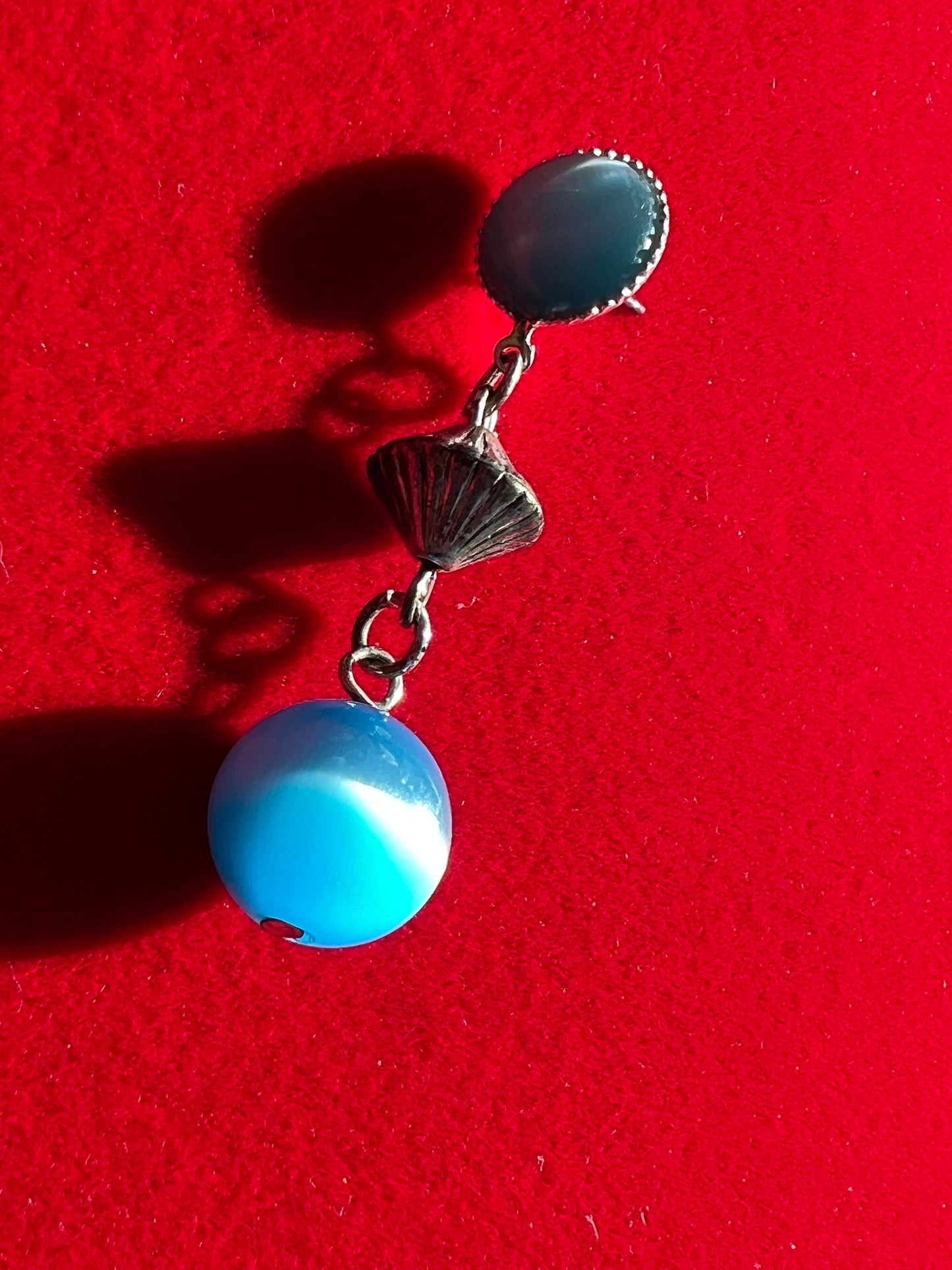 Vintage Sea Blue Glass Earrings, Dangle Earrings, Pretty Blue Earring, Jewelry, Twist Earrings, Lover Antiques and Vintage