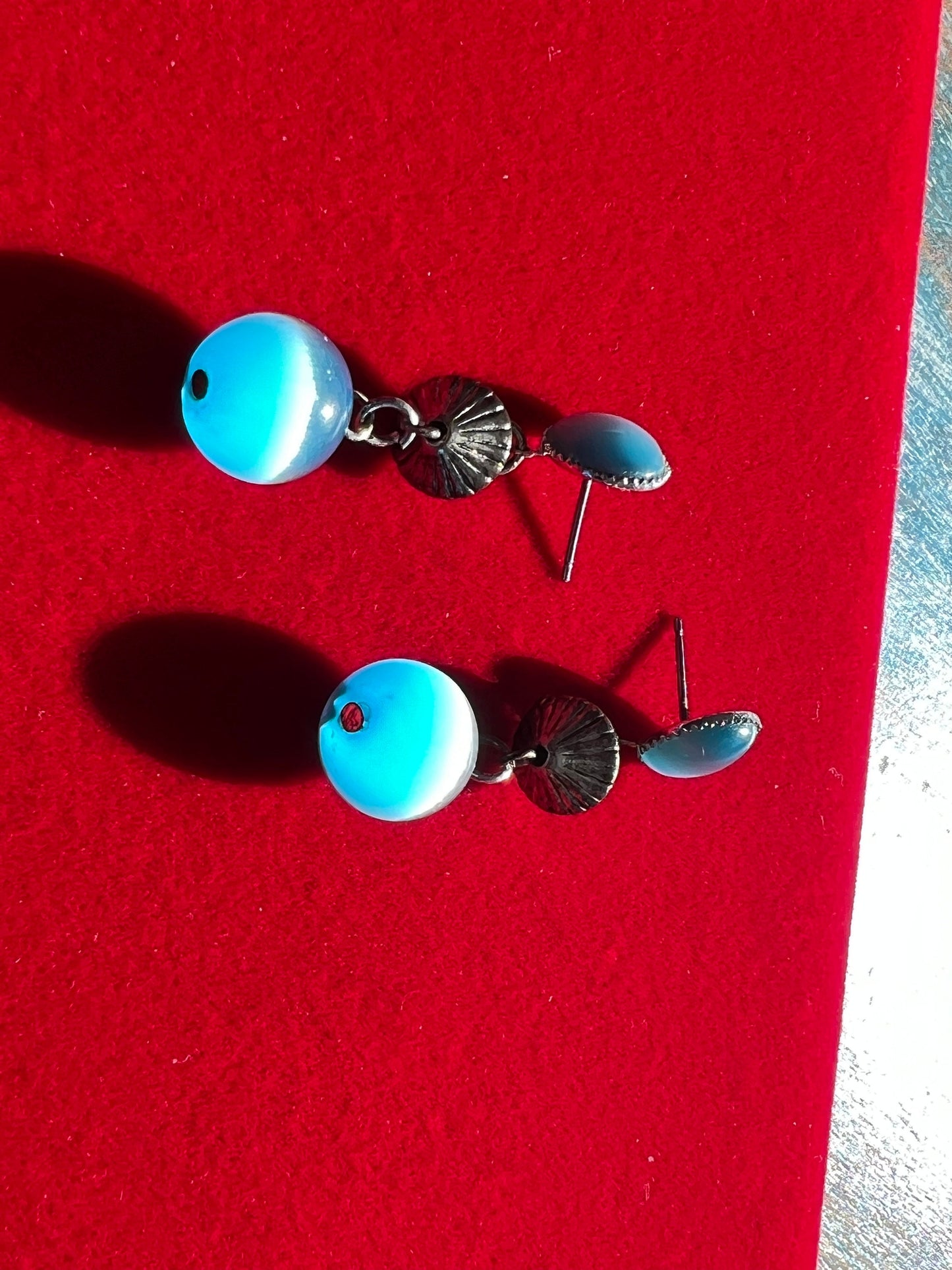 Vintage Sea Blue Glass Earrings, Dangle Earrings, Pretty Blue Earring, Jewelry, Twist Earrings, Lover Antiques and Vintage