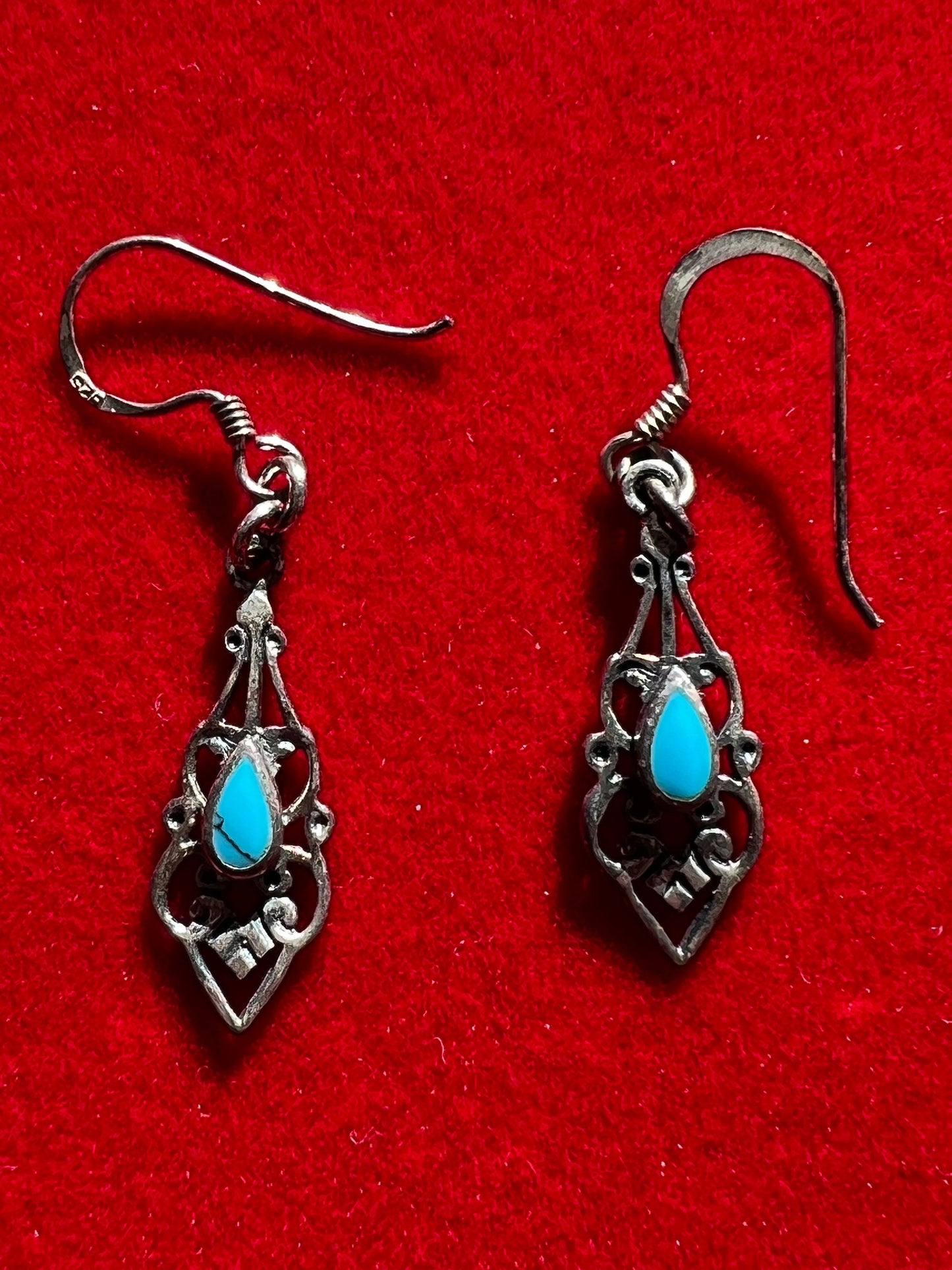 Vintage Silver and Turquoise Earrings, Swirl Earring, Jewelry, Twist Earrings, Lover Antiques and Vintage