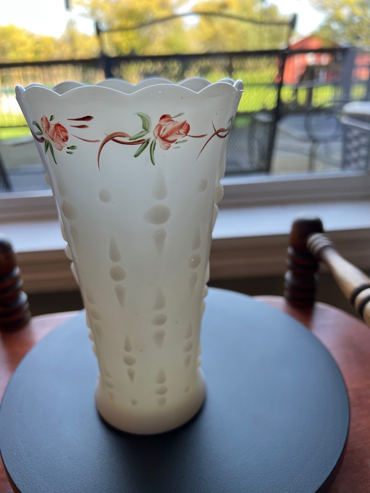 Vintage Hand Painted White Milk Glass Vase signed 20 Art Glass, Lover Antiques and Vintage