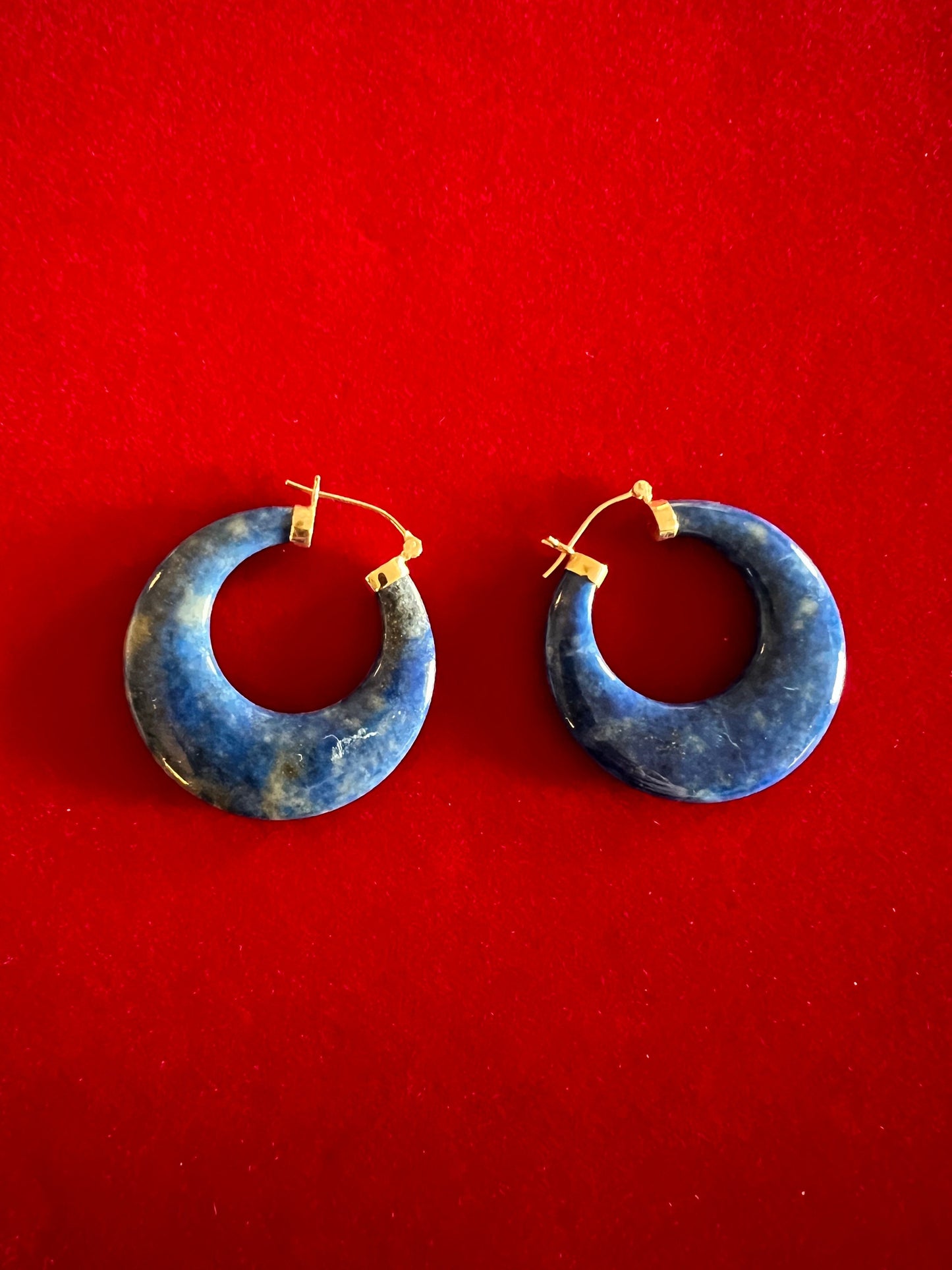 Vintage Lapis Hoop Earrings 14kt Yellow Gold, Hoops Earrings, Blue Hoop Jewelry, Lover Antiques and Vintage