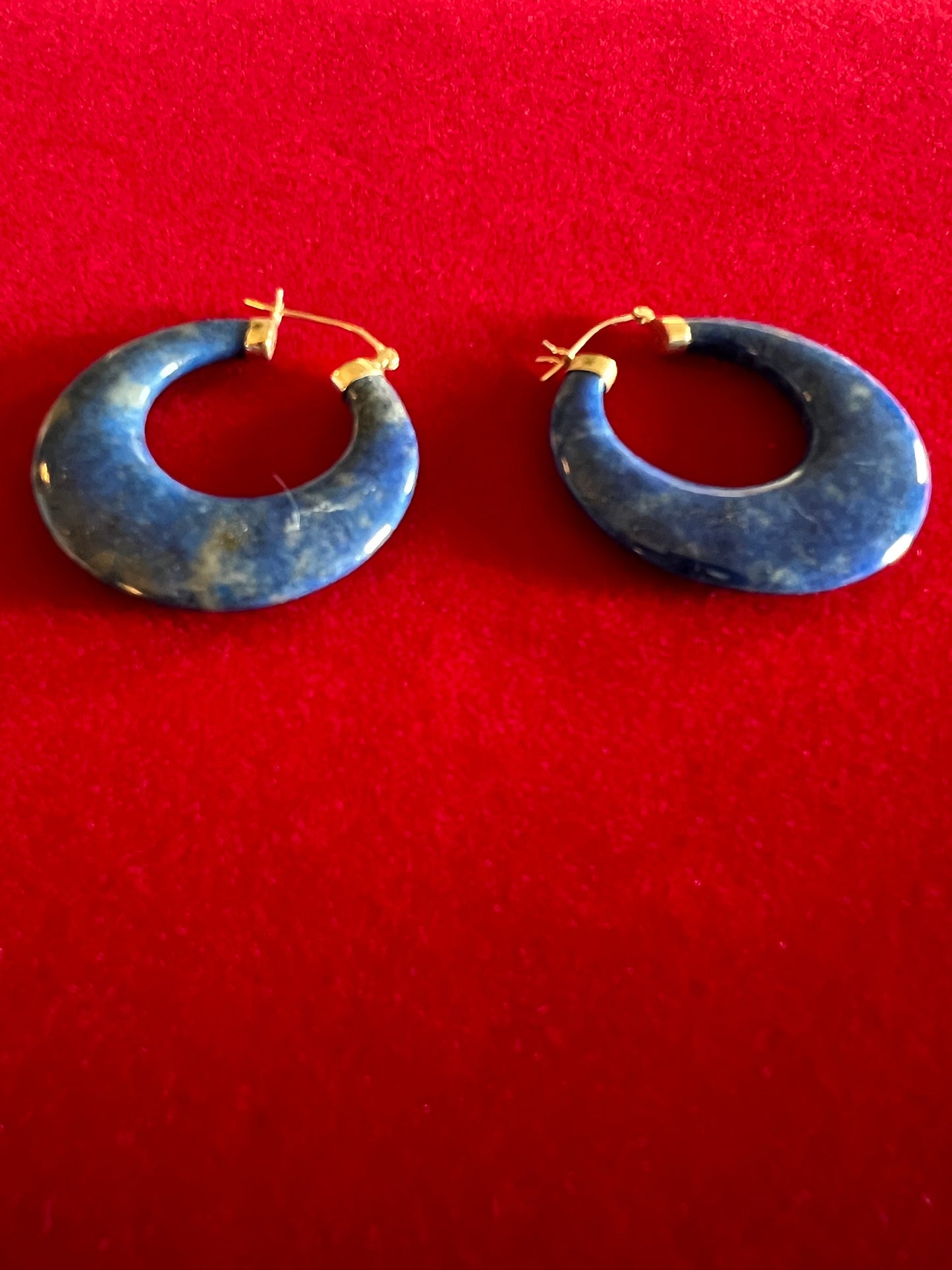 Vintage Lapis Hoop Earrings 14kt Yellow Gold, Hoops Earrings, Blue Hoop Jewelry, Lover Antiques and Vintage