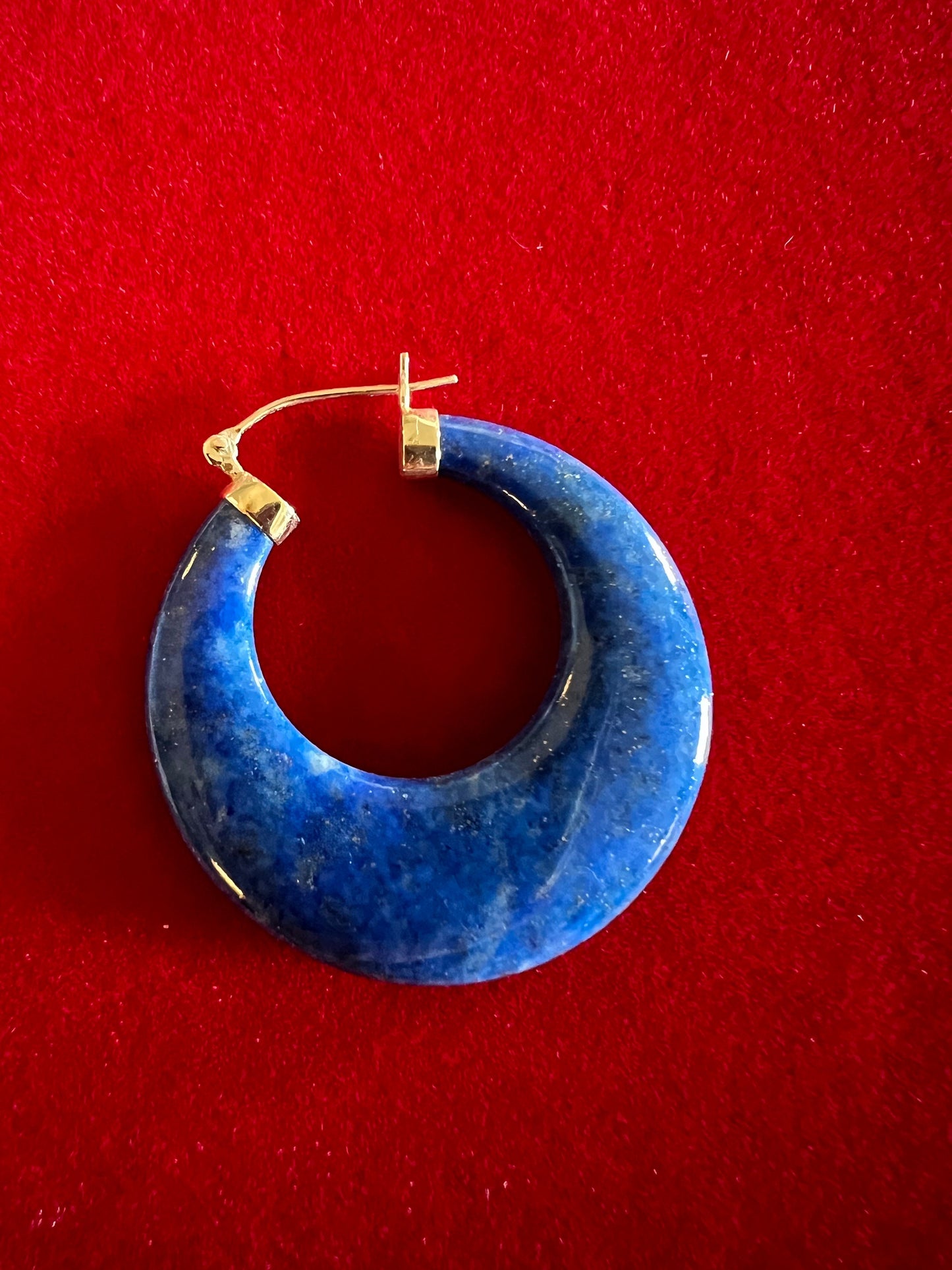 Vintage Lapis Hoop Earrings 14kt Yellow Gold, Hoops Earrings, Blue Hoop Jewelry, Lover Antiques and Vintage