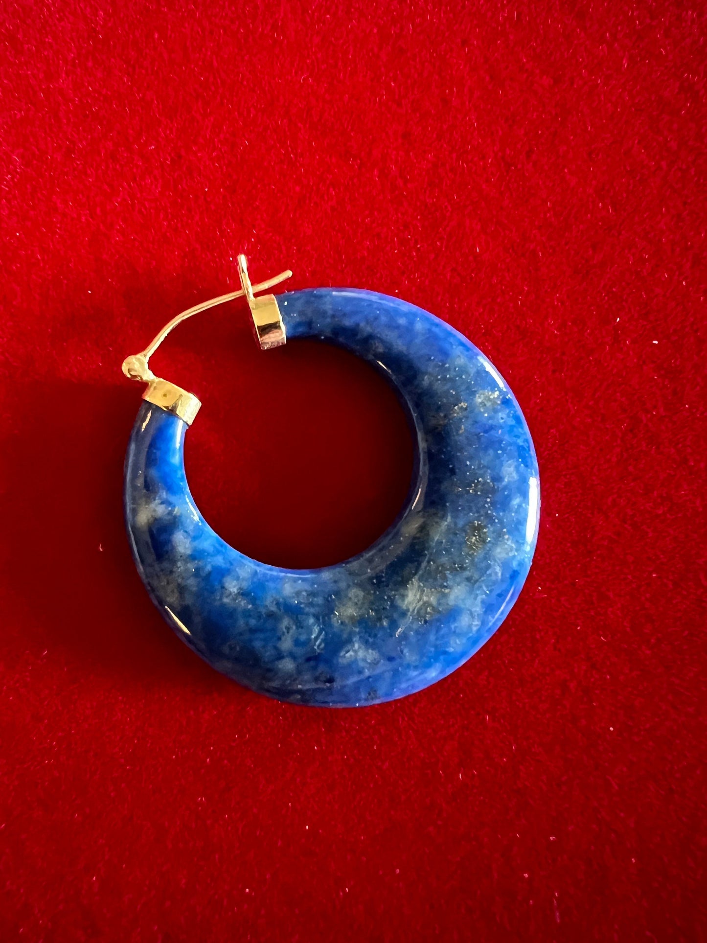 Vintage Lapis Hoop Earrings 14kt Yellow Gold, Hoops Earrings, Blue Hoop Jewelry, Lover Antiques and Vintage