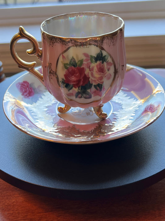 Vintage Rose and Gold Shafford Bone China Hand Painted Tea Cup and Saucer Lover Antiques and Vintage
