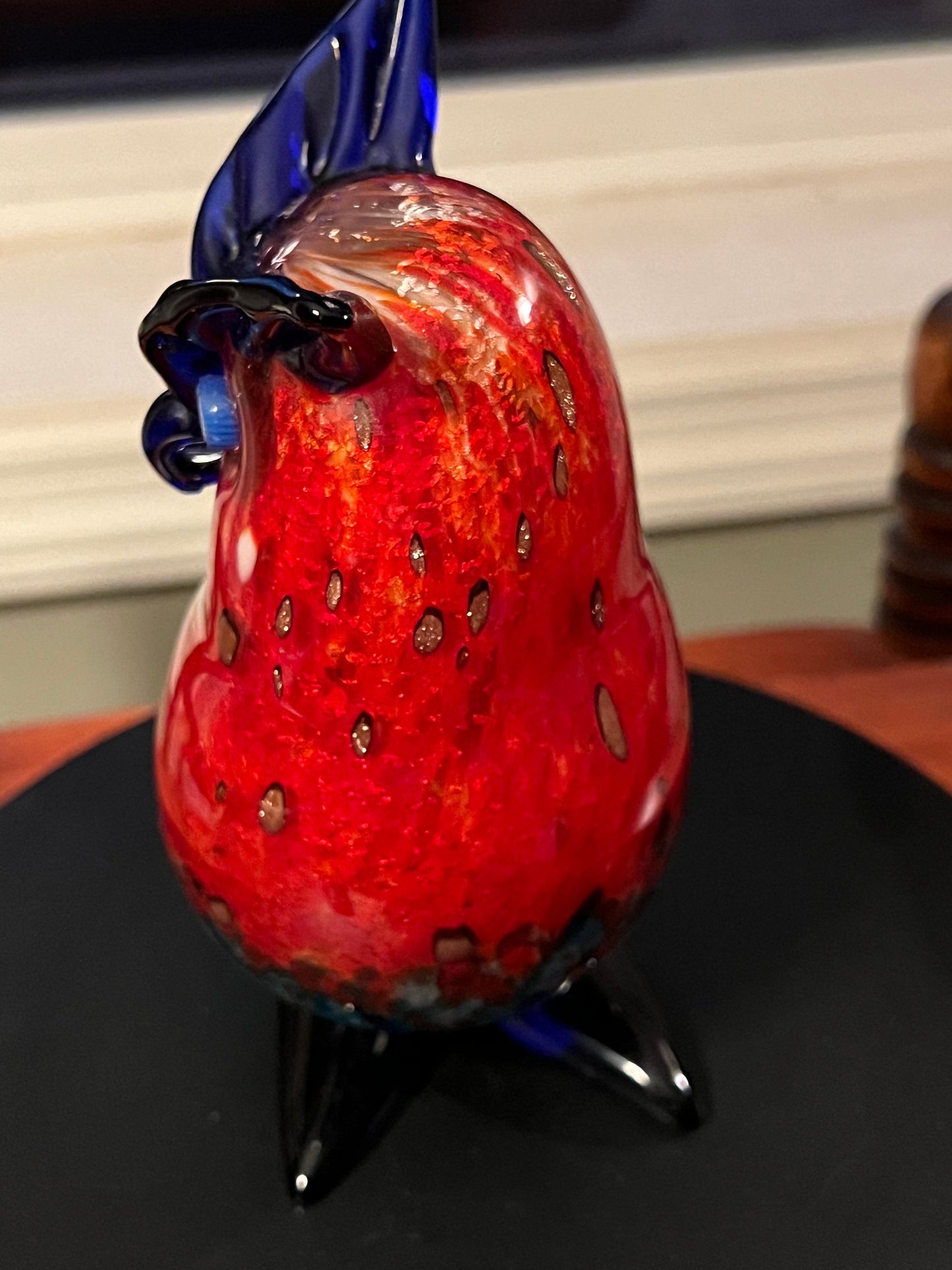Vintage Murano Owl, signed by Franco Moretti Blue Red and Gold Sculpture, Owl Figurine, Art Glass, Lover Antiques and Vintage