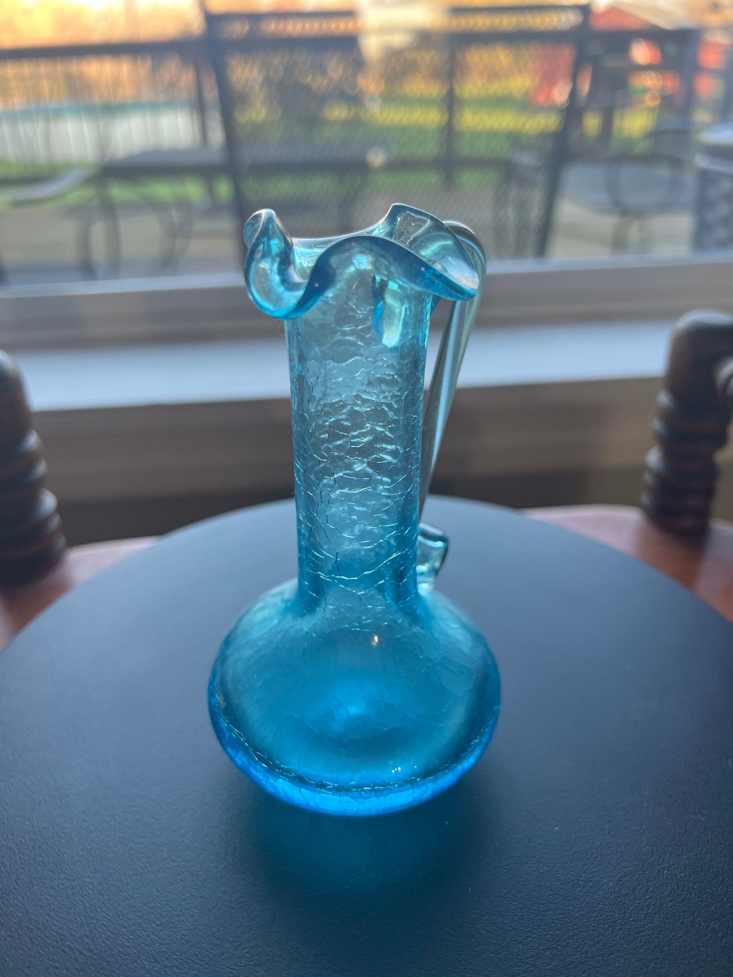 Vintage Blue Crackle Glass, Mini Pitcher, Art Blue Glass, Art Glass, Lover Antiques and Vintage