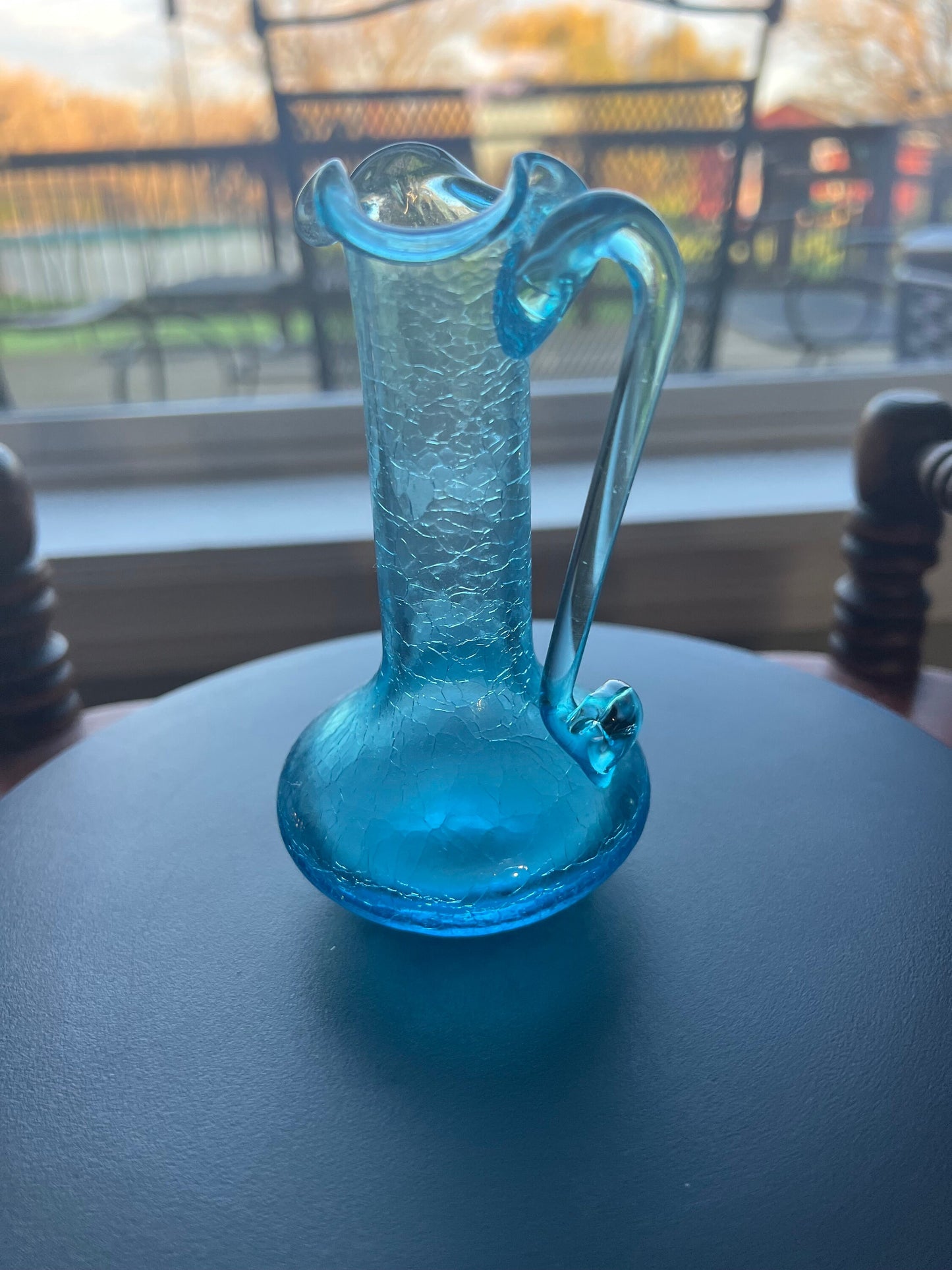 Vintage Blue Crackle Glass, Mini Pitcher, Art Blue Glass, Art Glass, Lover Antiques and Vintage