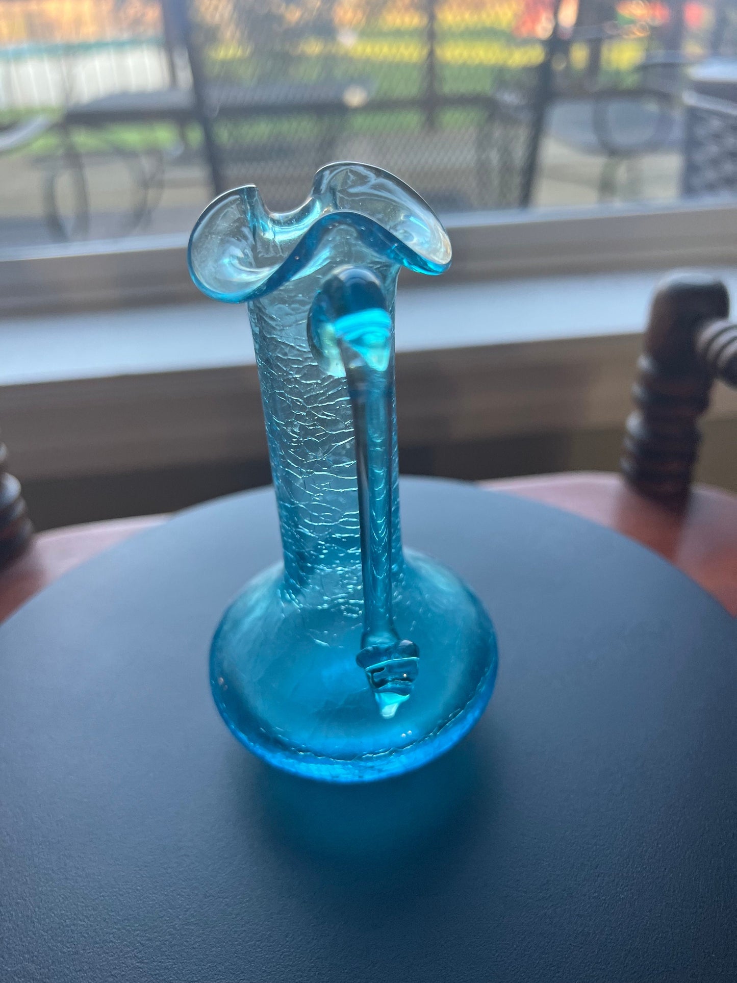 Vintage Blue Crackle Glass, Mini Pitcher, Art Blue Glass, Art Glass, Lover Antiques and Vintage